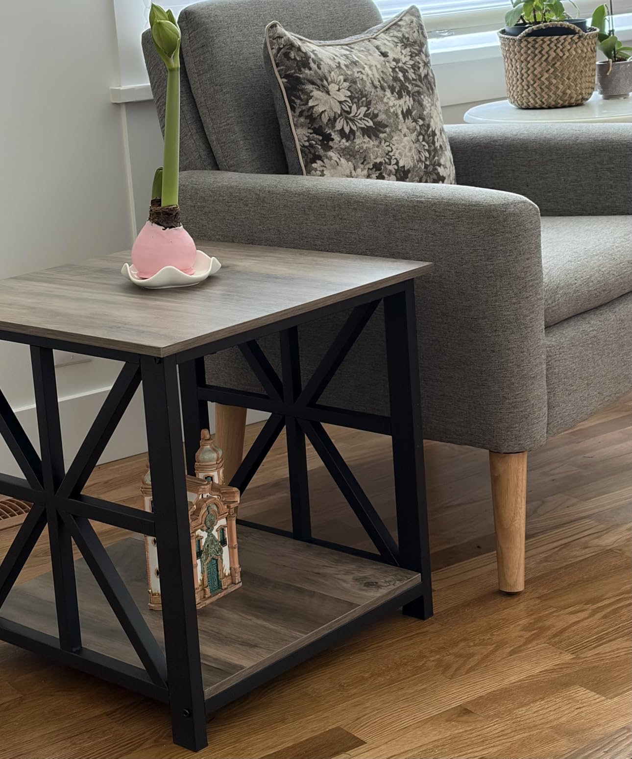 GreenForest End Table with 2-Tier Storage Shelf, 24 inch Large Side Table for Living Room, Modern Nightstand for Bedroom Bedside Office Farmhouse, Walnut customer photo 2