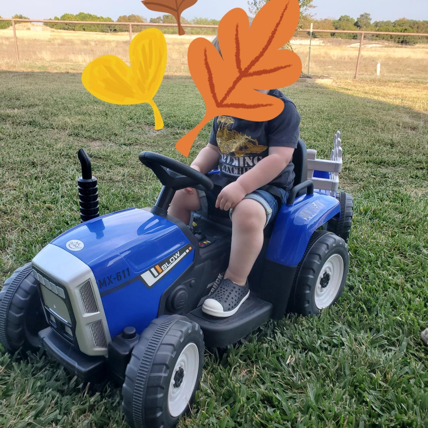 sopbost 24V Ride On Tractor with Electric Trailer 2WD Ride On Toy Car for Big Kids 6+, Remote Control, Extra Large EVA Wheels, 200 Lbs Load Capacity, Rear Suspension - Orange customer photo 1