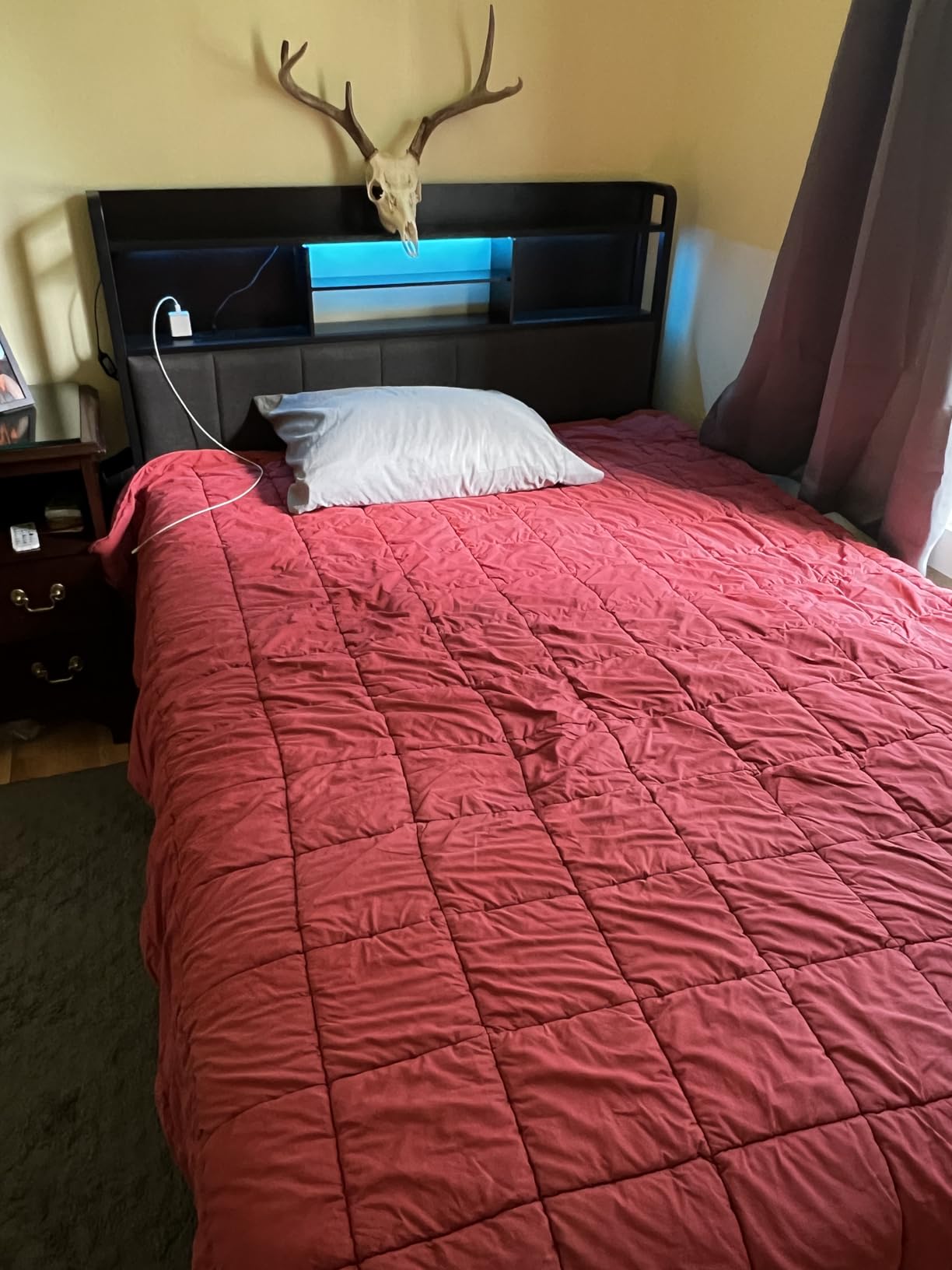 Furnulem Queen Bed Frame with Storage Drawers, Upholstered Headboard with LED Light & Charging Station, Metal Platform Bed Frame Queen Size, Noise Free, No Box Spring Needed, Black (1200 lbs Capacity) customer photo 1