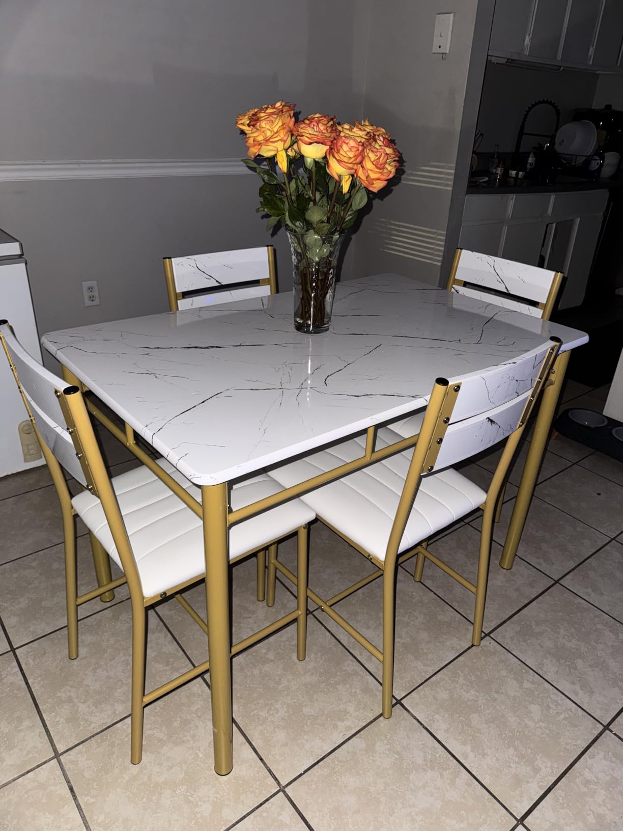 IRONCK Dining Table Set for 4, Wood Kitchen Table with Upholstered Chairs for Kitchen Room and Small Spaces, Grey customer photo 1