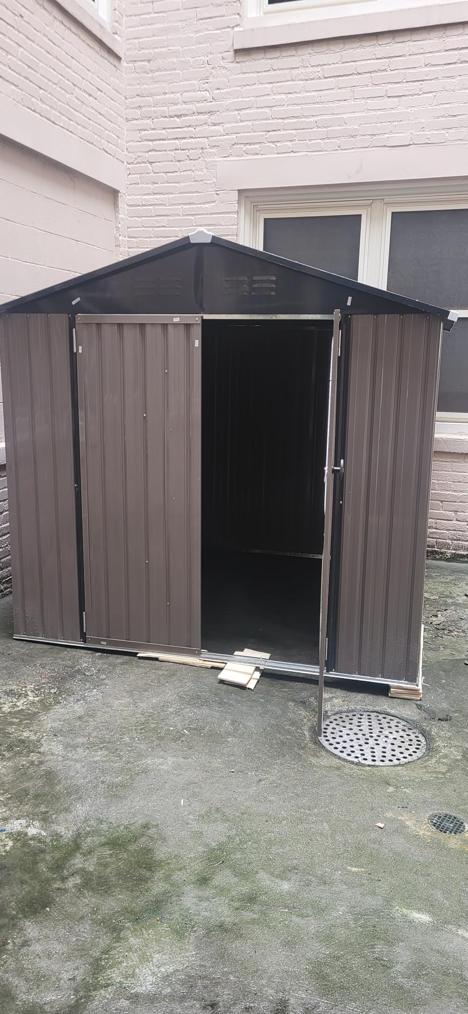 AECOJOY 12' x 14' Waterproof Metal Outdoor Storage Shed, Large Heavy Duty Outside Storage Shed with Lockable Wide Double Doors, Ventilated Storage for Garden Tools & Lawn Mower - Dark Grey customer photo 1