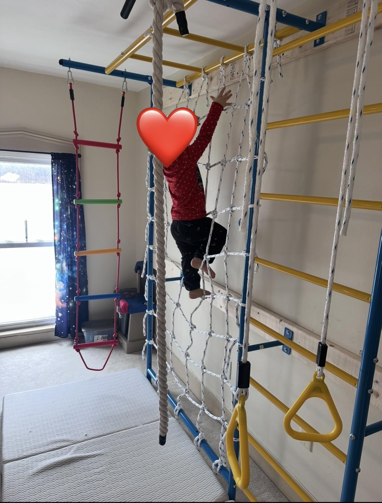 VEVOR Indoor Jungle Gym for Toddlers, 7-in-1 Climbing Playset with Carbon Steel Swedish Ladder, Wall Ladder, Pull-Up Bar, Rope Ladder, and Gymnastic Rings, Supports 220 lbs customer photo 2