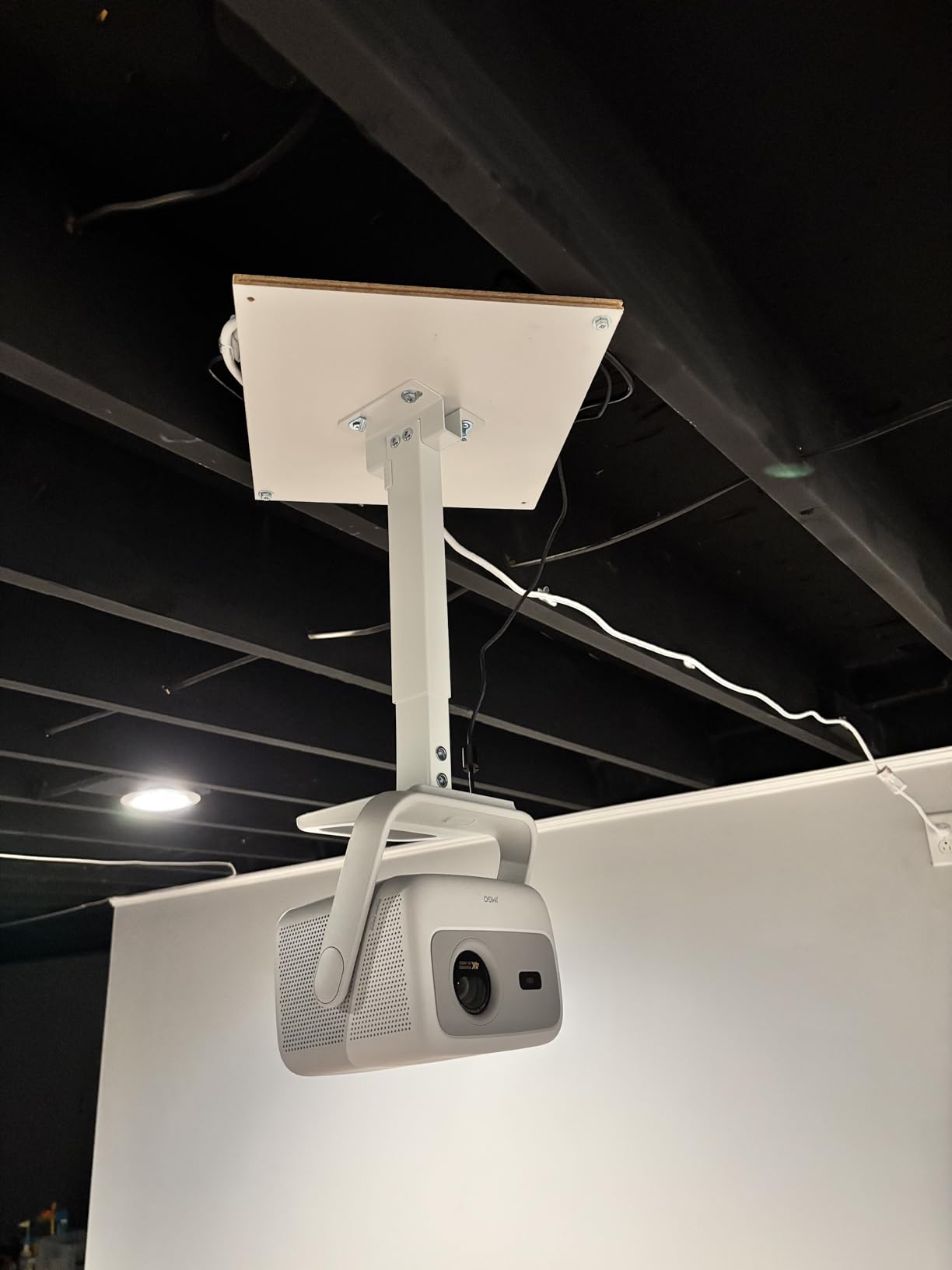 Projector Ceiling Mount with Tray, Adjustable Height Universal Bracket with Concealed Cable Management, No Hole Installation, Holds up to 22 lbs - Ideal for Home Theater & Office (White) customer photo 1