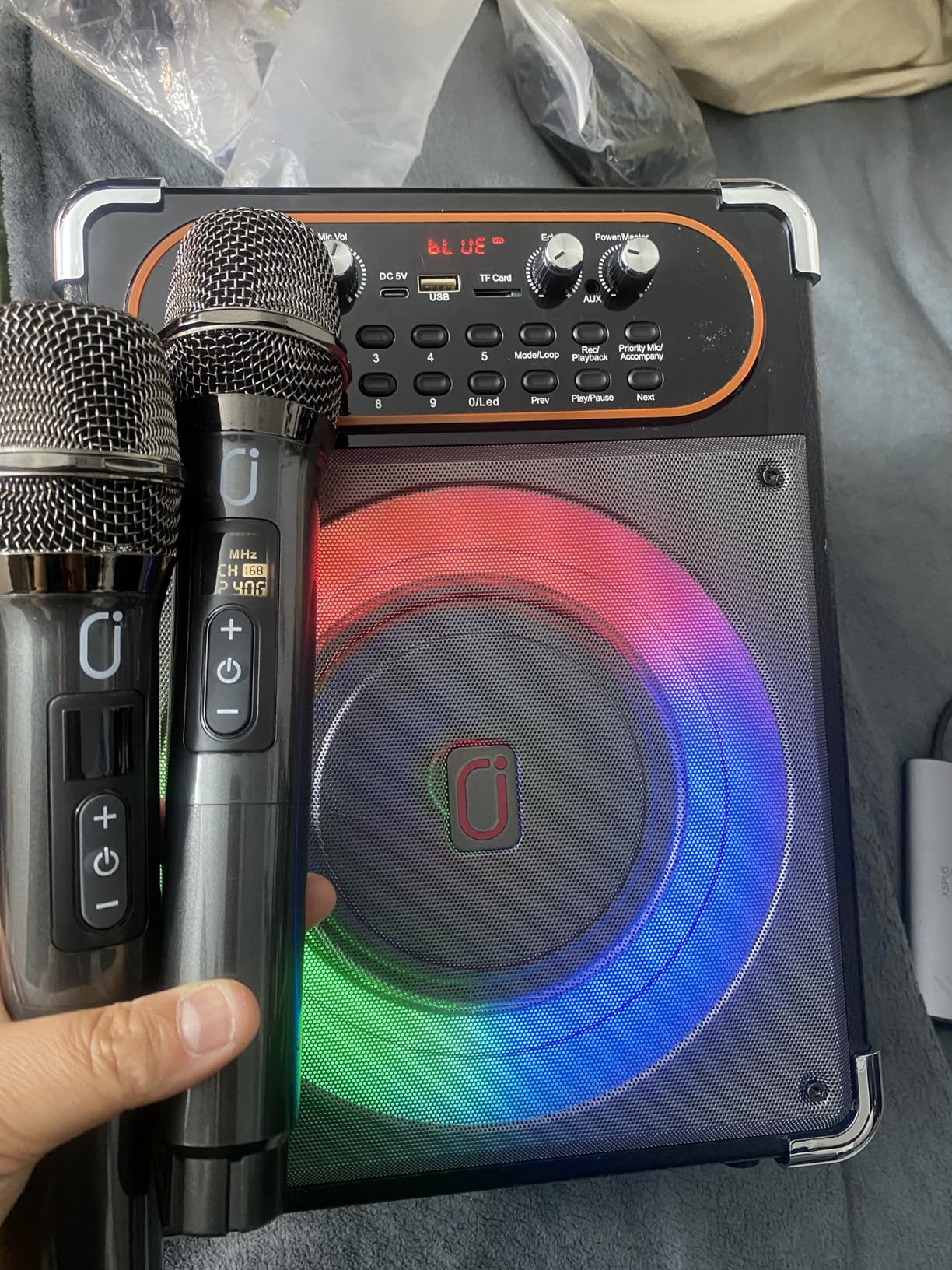 HWWR Karaoke Machine with 2 Wireless 2.4G 0-Delay Microphones for Adults, Portable Bluetooth 5.3 Speaker with Echo Adjustment and Deep Bass, Supports TWS/TV/Guitar for Family Party, Backyard BBQ (2 Mics) customer photo 2