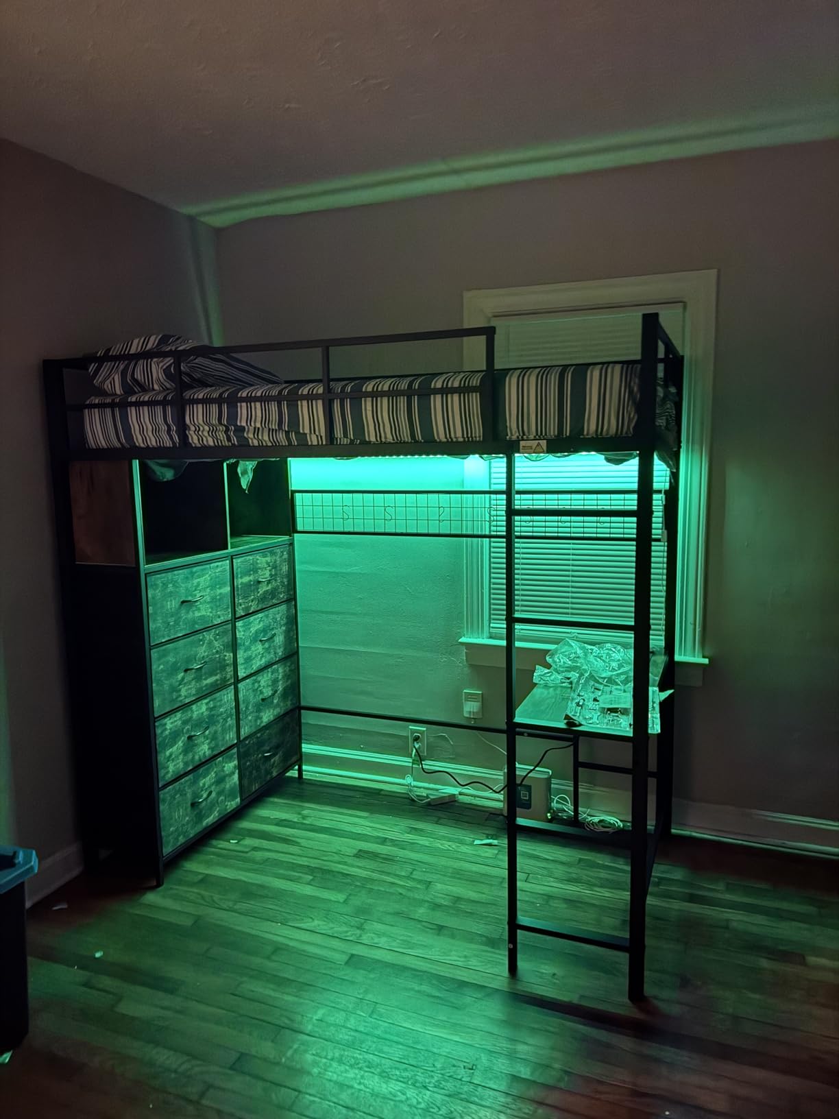 BTHFST Twin Loft Bed with Desk & 8 Storage Drawers Tall Dresser, White Metal Loft Bed with LED Lights & Charging Station, 2-Tier Storage Shelves, Stable & Sturdy, Noise Free, White customer photo 2