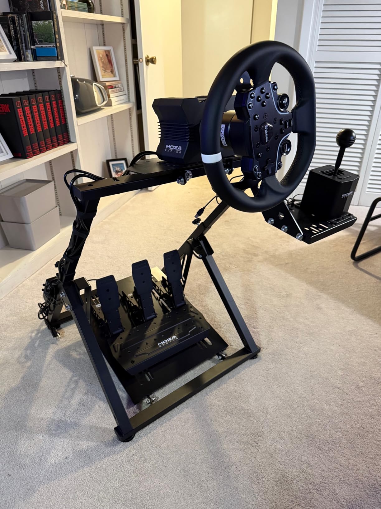 Gazzyt Foldable Racing Wheel Stand Adjustable Racing Cockpit Fit for Logitech R5 R9 G29, for Thrustmaster T248 T500, for Fanatec Sturdy Gaming Stand, Space-Saving Design Wheel and Pedals Not Included customer photo 2