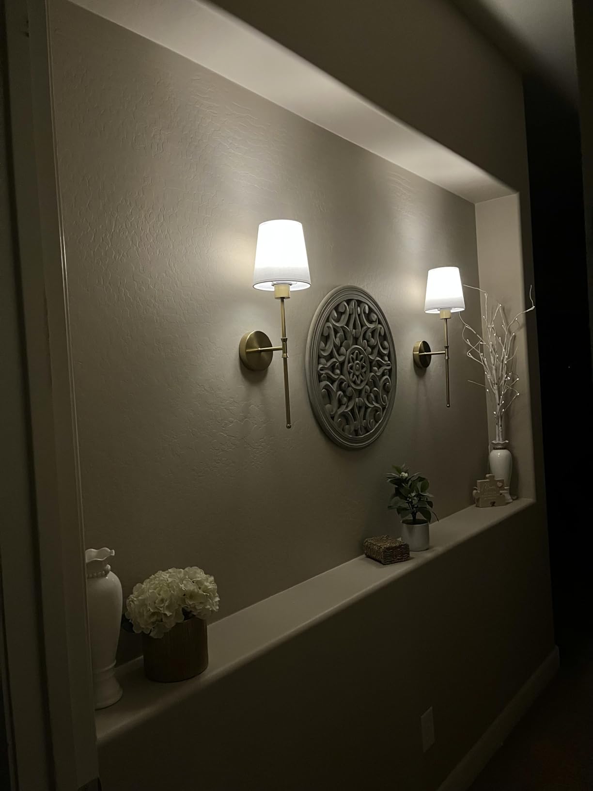 Depuley Battery Operated Wall Sconce: Set of 2 Wireless Wall Lights with 10000mAh Dimmable Bulbs and Remote for Bedroom - Rechargeable 15 Colors Gold Wall Lamp for Living Room Hallway customer photo 2