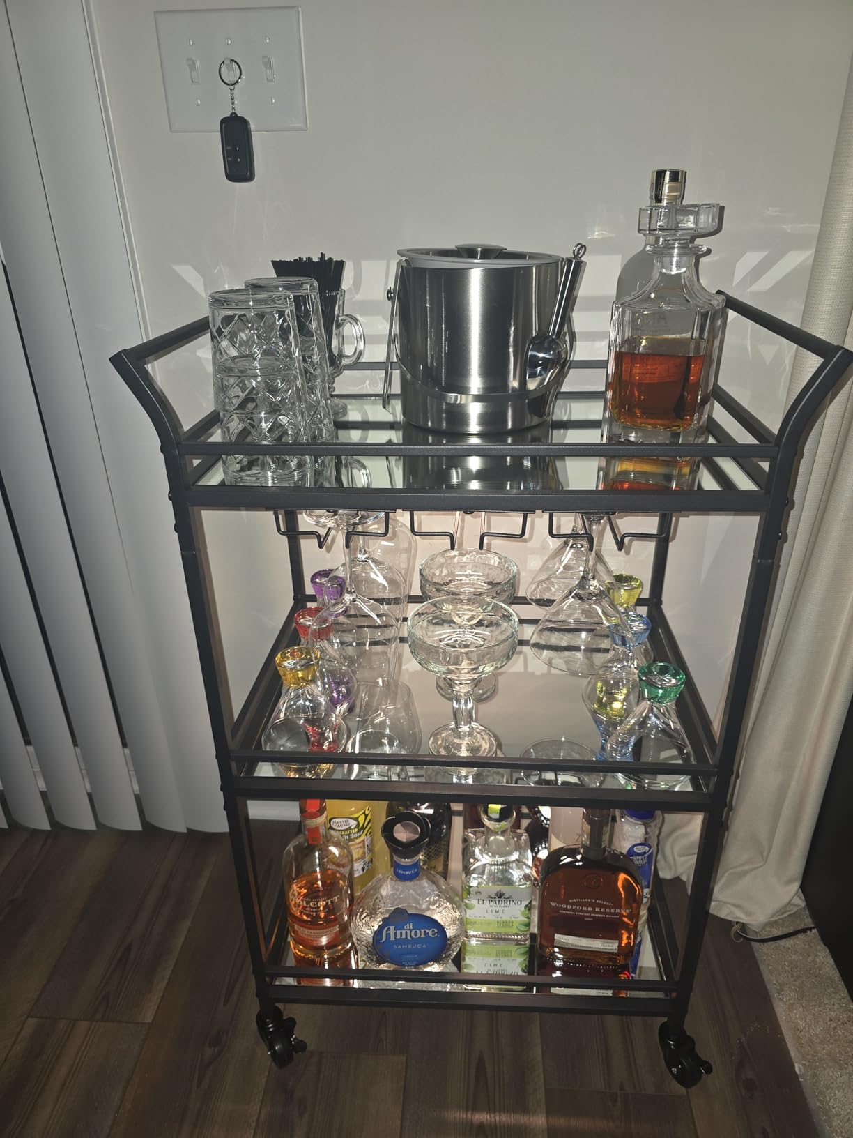 VASAGLE Bar Cart Gold, Large Home Bar Serving Cart with 3-Tier Mirrored Shelf, Wine Holders, Glass Holders, Kitchen, 15 x 33.9 x 35.4 Inches, Gold ULRC083A02 customer photo 1