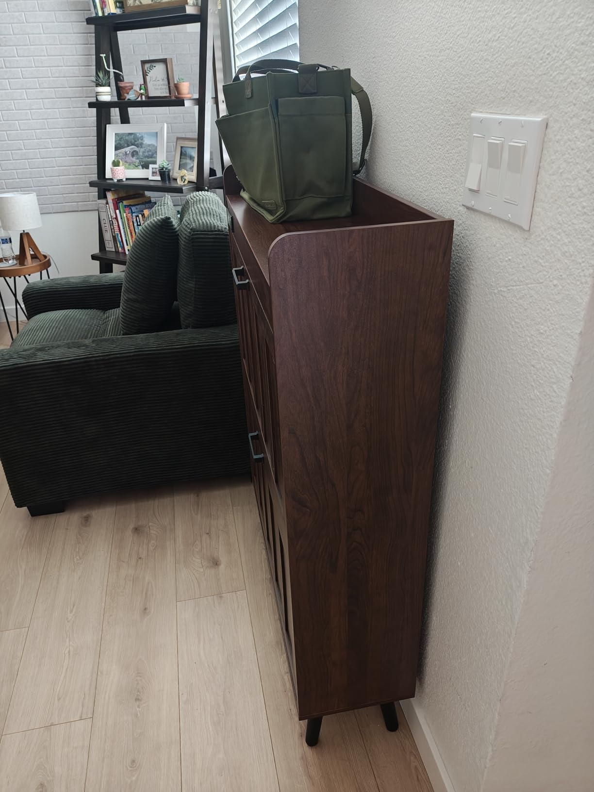 ChooChoo Shoe Storage Cabinet with 2 Flip Drawers, Deodorizing Shoe Organizer Storage for Entryway, Freestanding Hidden Slim Narrow Shoe Rack Cabinet, Walnut customer photo 2