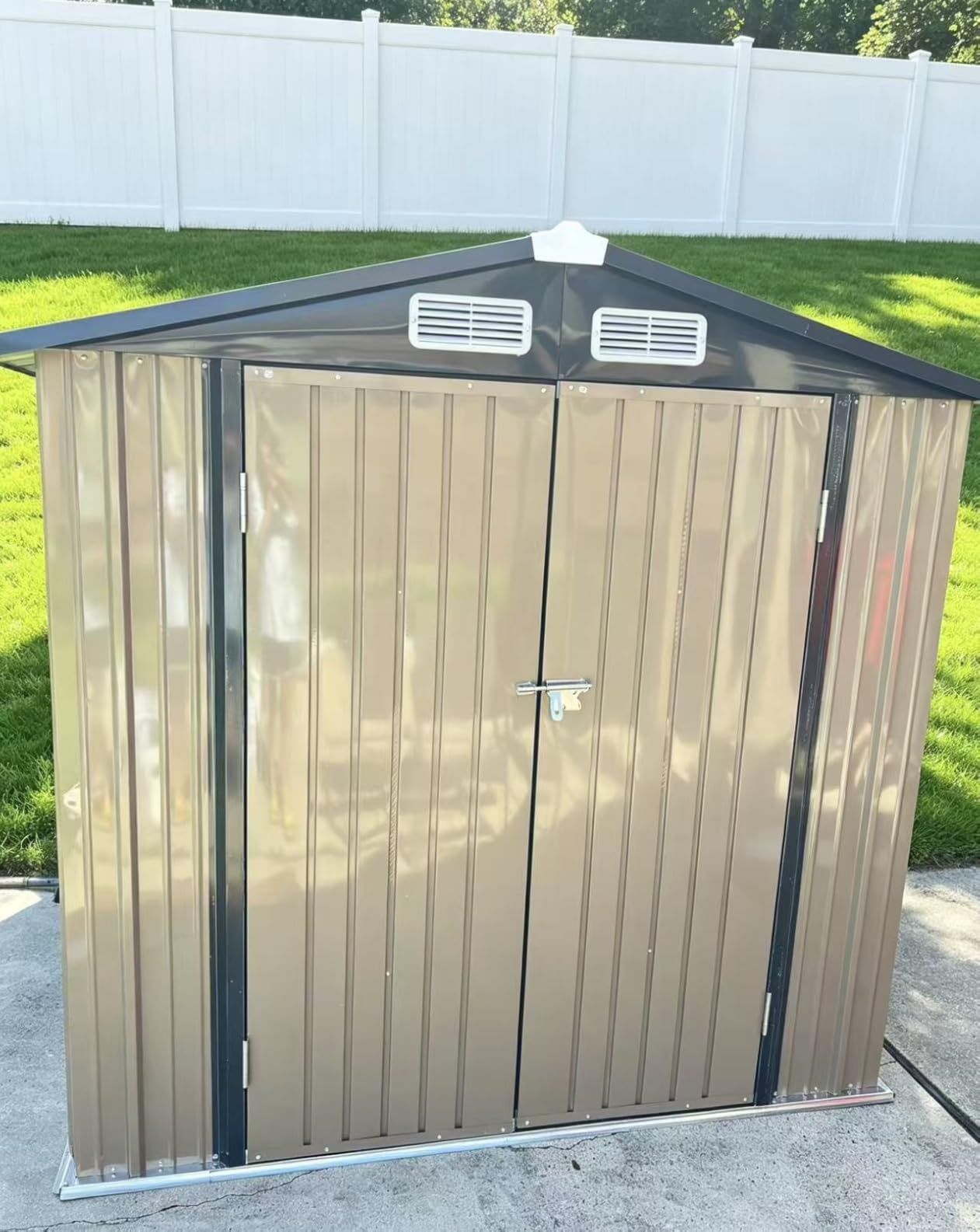 Aoxun 6.2x4 FT Shed Outdoor Storage Shed with Lockable Doors & Slooping Roof Metal Garden Tool Shed for Backyard, Patio, Poolside (Brown) customer photo 1
