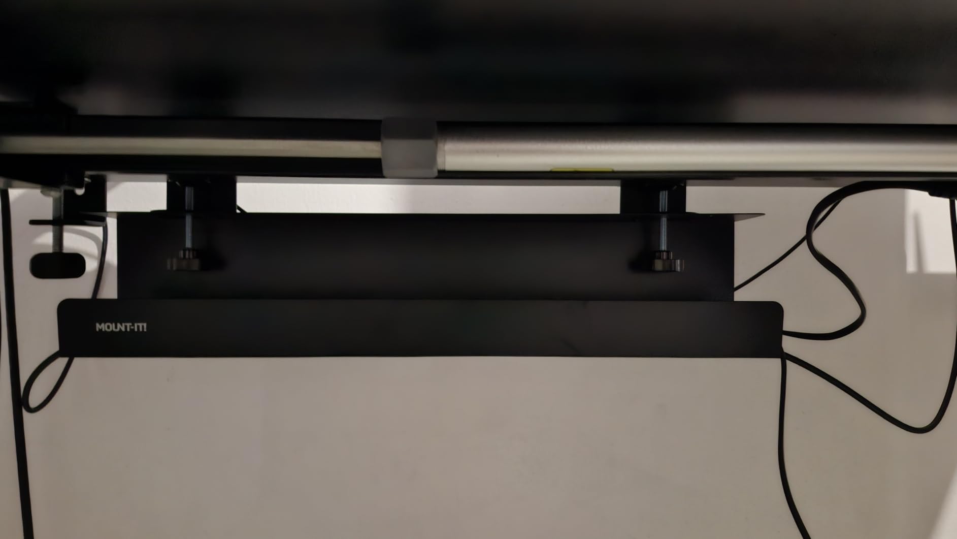 Mount-It! Under Desk Cable Management Tray - Clamp-On No-Drill Metal Cable Management Tray for Desk & Standing Desk, Wire & Cord Organizer for Power Strips, Glass Desks - 23.6
