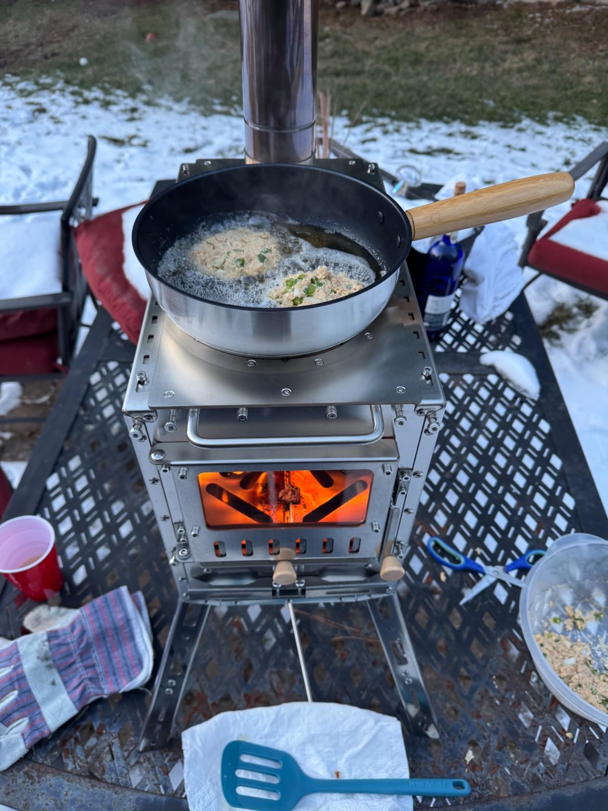 M8 Heavy Duty Rose Gold Tent Stove with Oven & Base, Premium Stainless Steel Wood Burning Stove for Camping, Hot Tent, 2100 cu in Firebox, 6-Section Chimney, Foldable Camp Stove customer photo 2