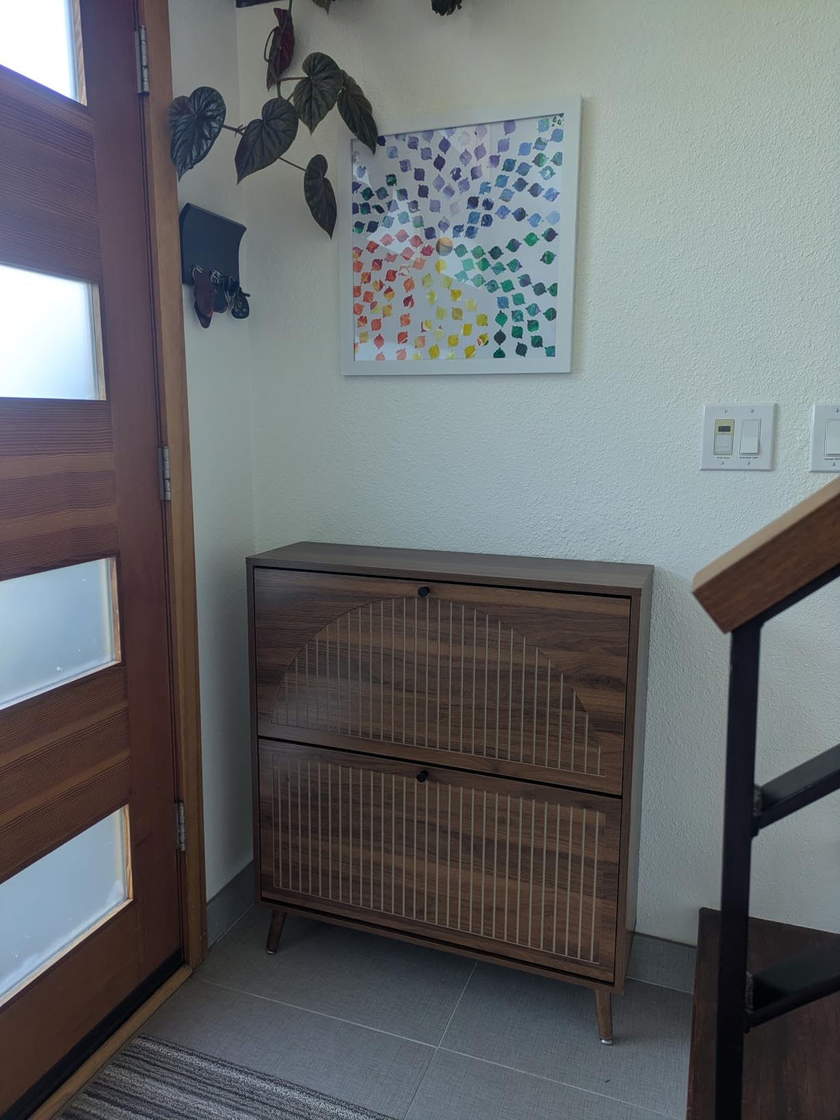 Fsbecl Shoe Storage Cabinet for Entryway with 2 Flip Drawers, Narrow Wood Shoe Cabinet with Fluted Panel, Freestanding Hidden Shoe Organizer for Foyer, Hallway (Walnut) customer photo 2