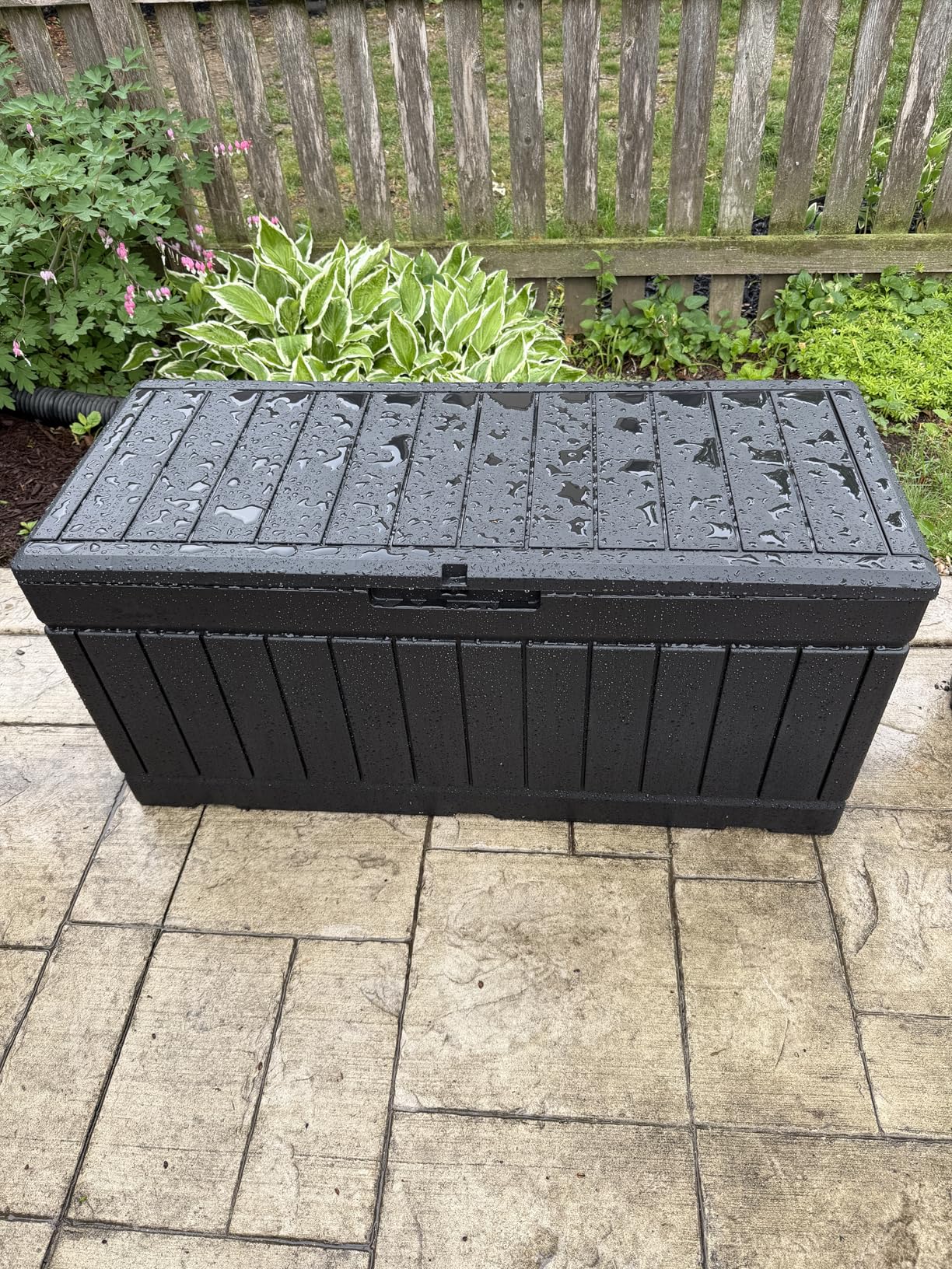 Devoko 78 Gallon Deck Box, Waterproof Resin Outdoor Storage Box for Outside and Patio, Outdoor Storage Bench Lockable for Patio Furniture, Garden Tools and Pool Supplies (Black, 78 Gallon) customer photo 1