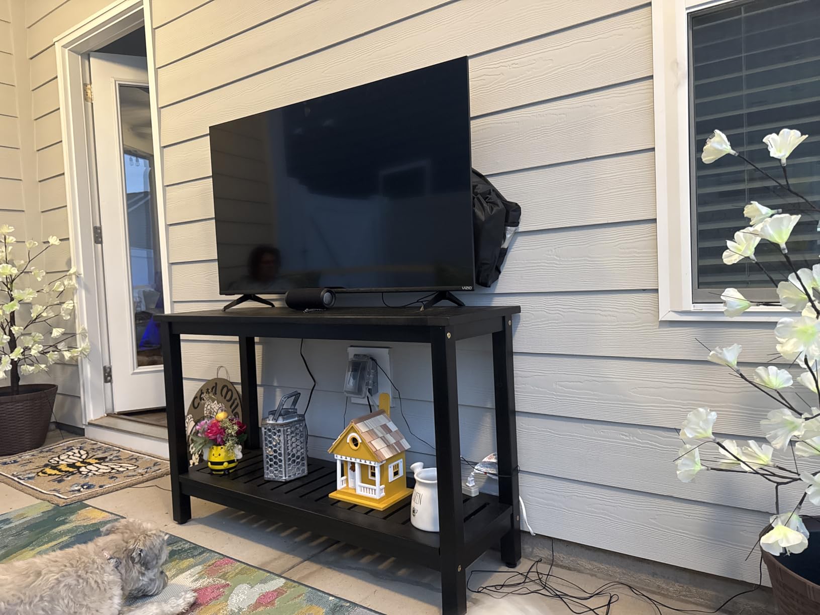Best Choice Products 48in 2-Shelf Eucalyptus Wooden Console Table Indoor Outdoor Multifunctional Buffet Bar Storage Organizer w/Foot Sliders - Black customer photo 1