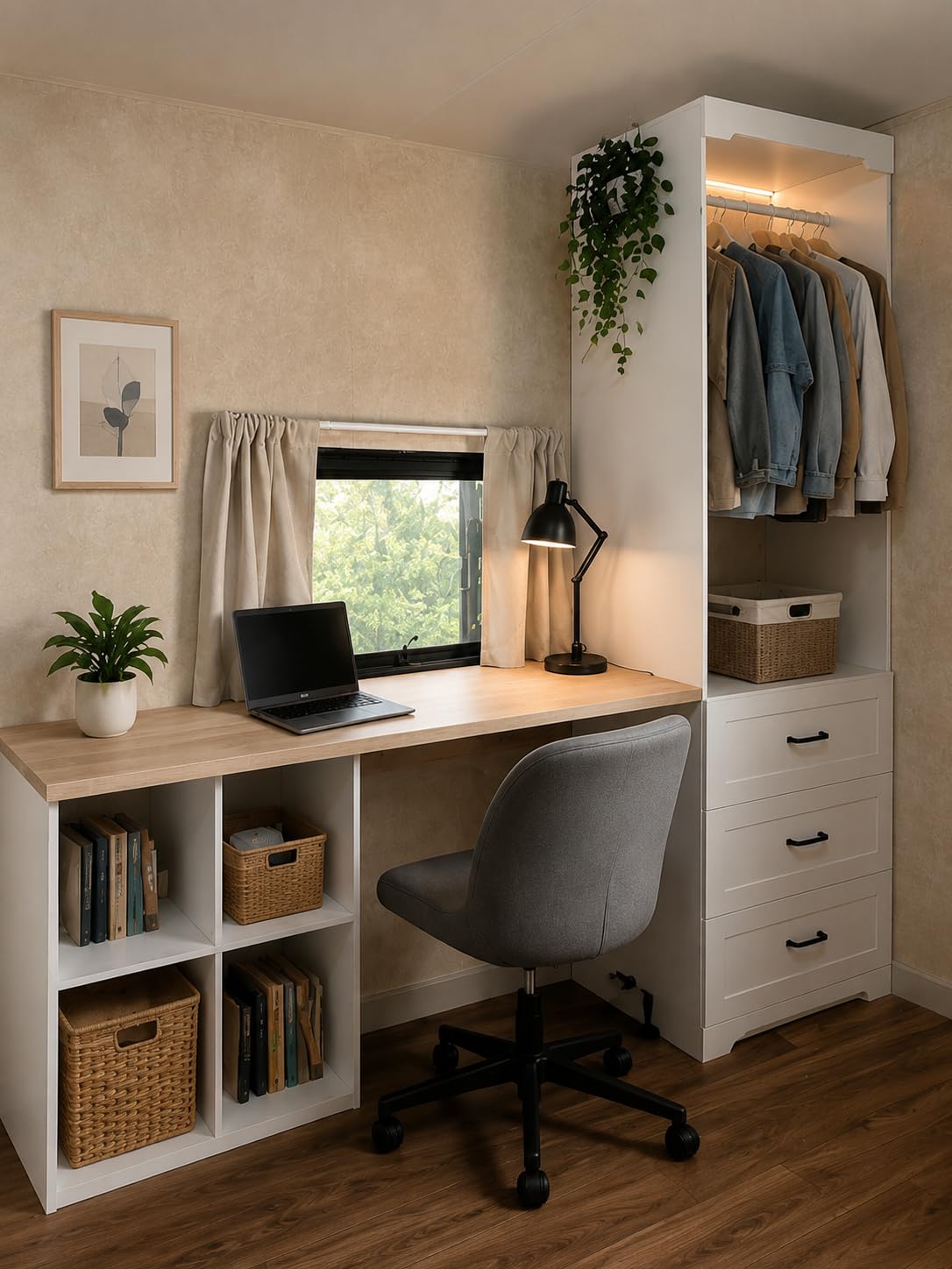 IRONCK Freestanding Closet System with 3 Wood Drawers, Modern Armoire Wardrobe with Adjustable Shelves & Hanging Rod, Walk-in Closet Systems Organizer for Small Closet, White customer photo 1