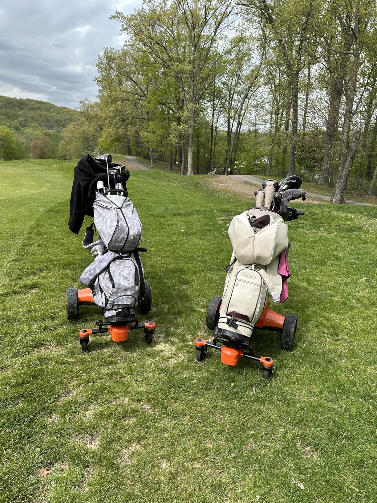 tianhong G5 Electric Golf Cart, Auto-Follow You, 45 Hole Battery, All-Terrain Anti-Tipping, Remote/APP/Manual Control, Foldable (Black+Orange) customer photo 1