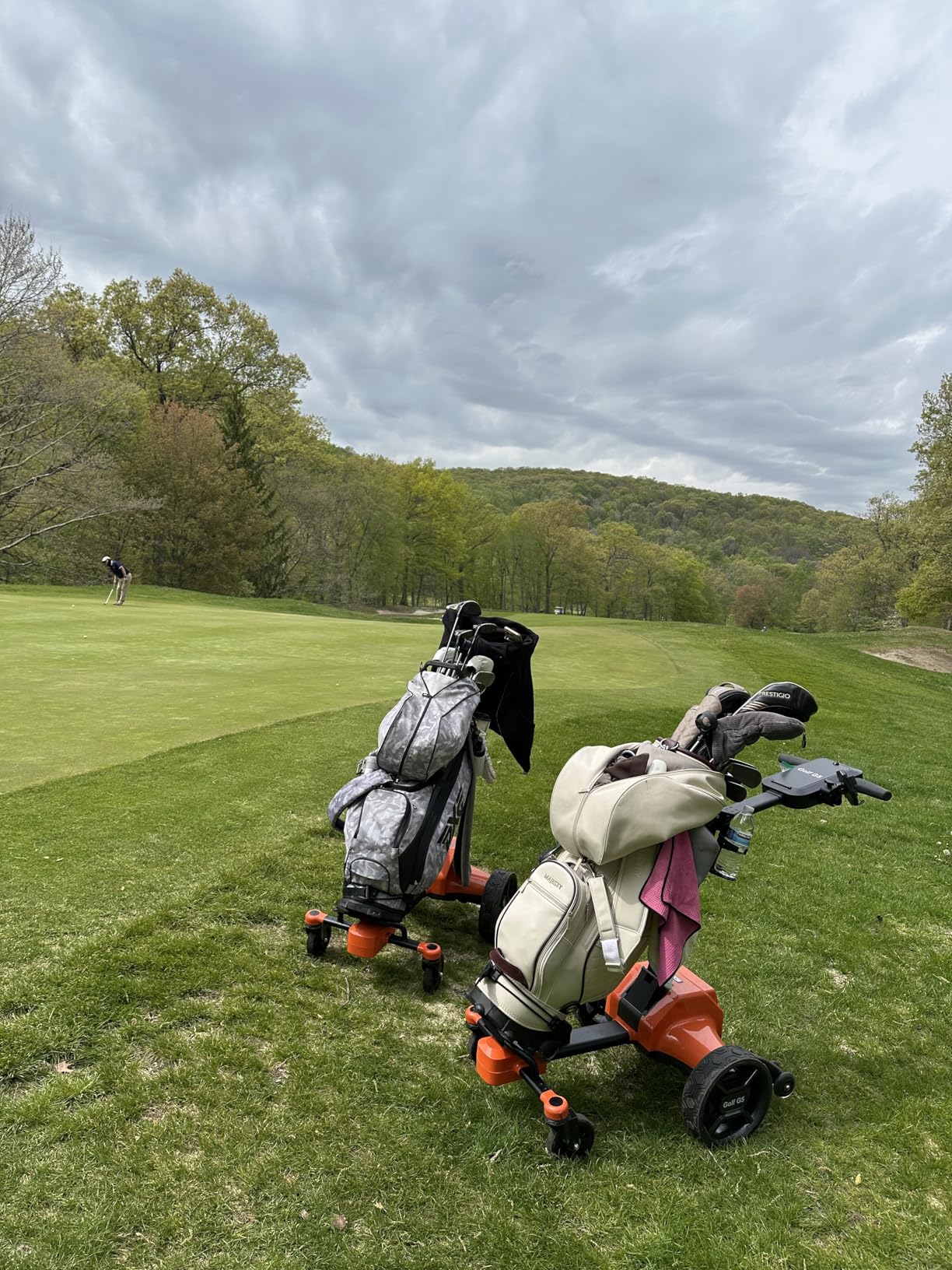 tianhong G5 Electric Golf Cart, Auto-Follow You, 45 Hole Battery, All-Terrain Anti-Tipping, Remote/APP/Manual Control, Foldable (Black+Orange) customer photo 2