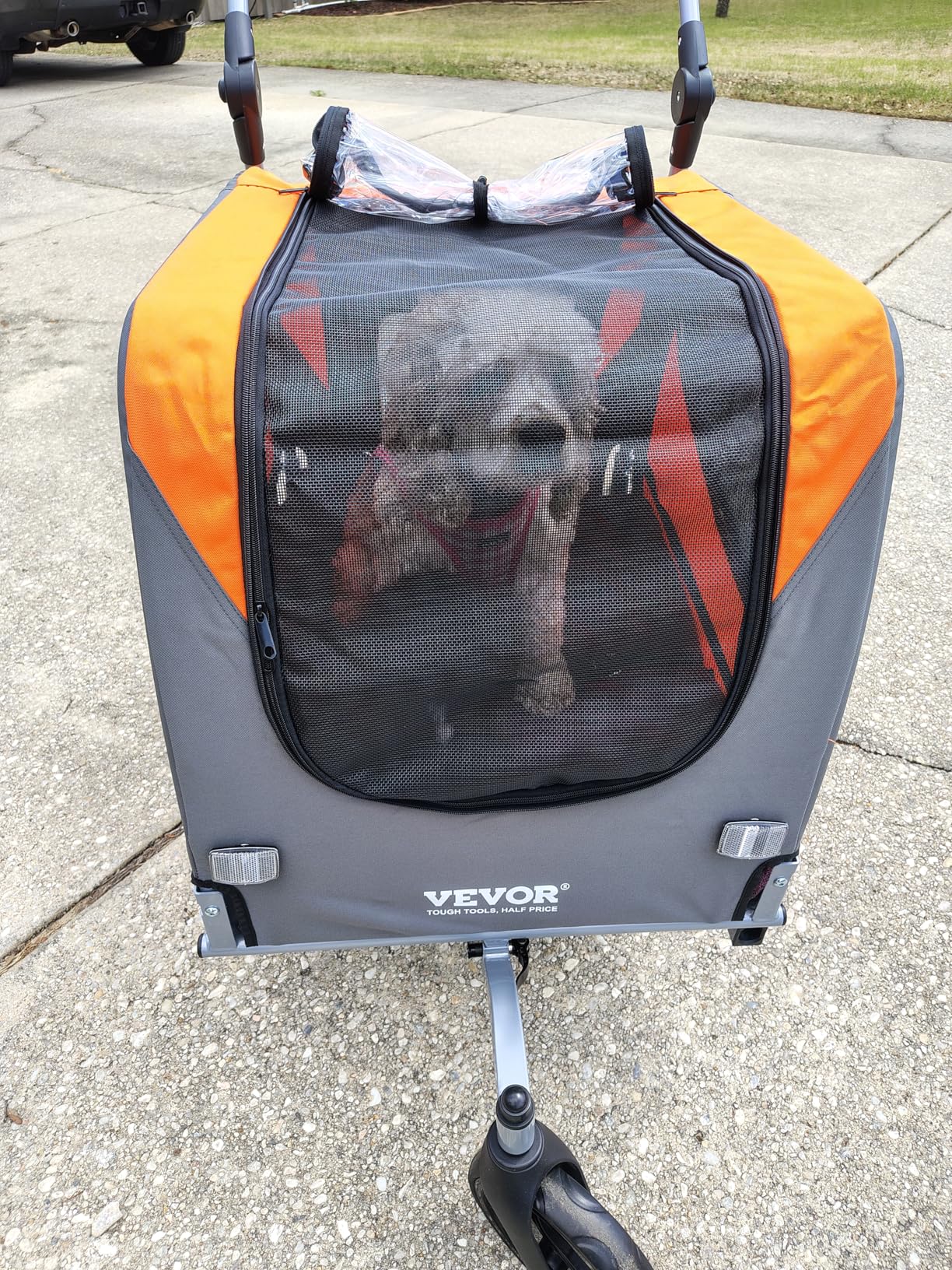 VEVOR Dog Bike Trailer, Supports up to 66/88/100 lbs, 2-in-1 Pet Stroller Cart Bicycle Carrier, Easy Folding Cart Frame with Quick Release Wheels, Universal Bicycle Coupler, Reflectors, Flag customer photo 1