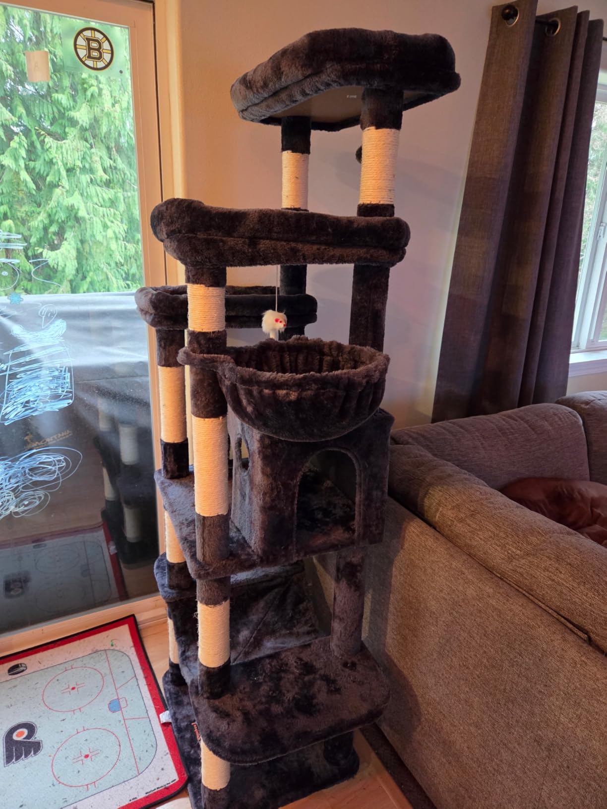 Taoqimiao 71 Inches Cat Tree for Large Cats 20lbs+, 3 Giant Perches, Multi-Level Cat Tree Tower, Widened Cat Condo with 9 Scratching Posts, Luxurious Hammock & Basket, Smoky Gray, MS034G customer photo 1