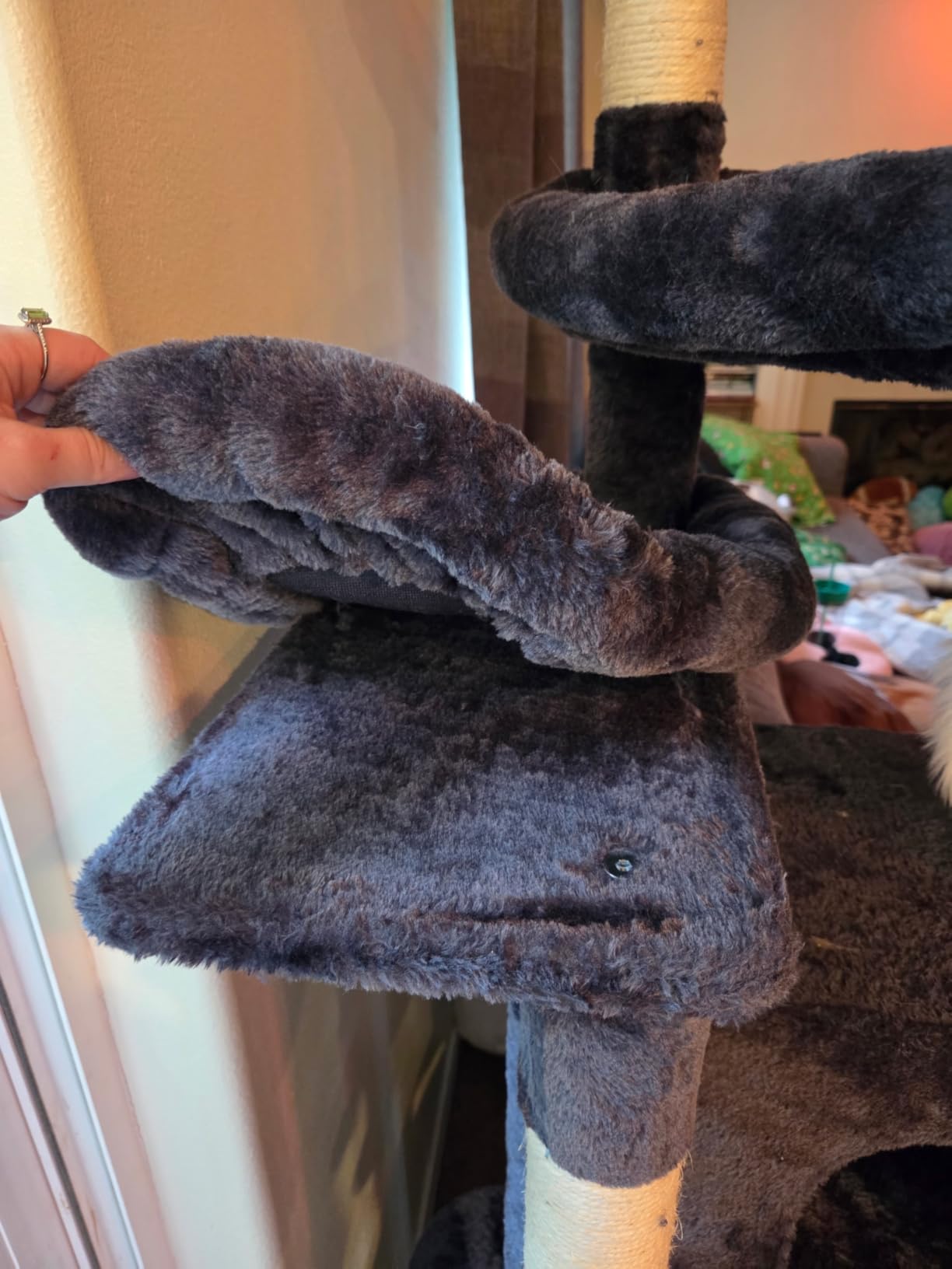 Taoqimiao 71 Inches Cat Tree for Large Cats 20lbs+, 3 Giant Perches, Multi-Level Cat Tree Tower, Widened Cat Condo with 9 Scratching Posts, Luxurious Hammock & Basket, Smoky Gray, MS034G customer photo 2