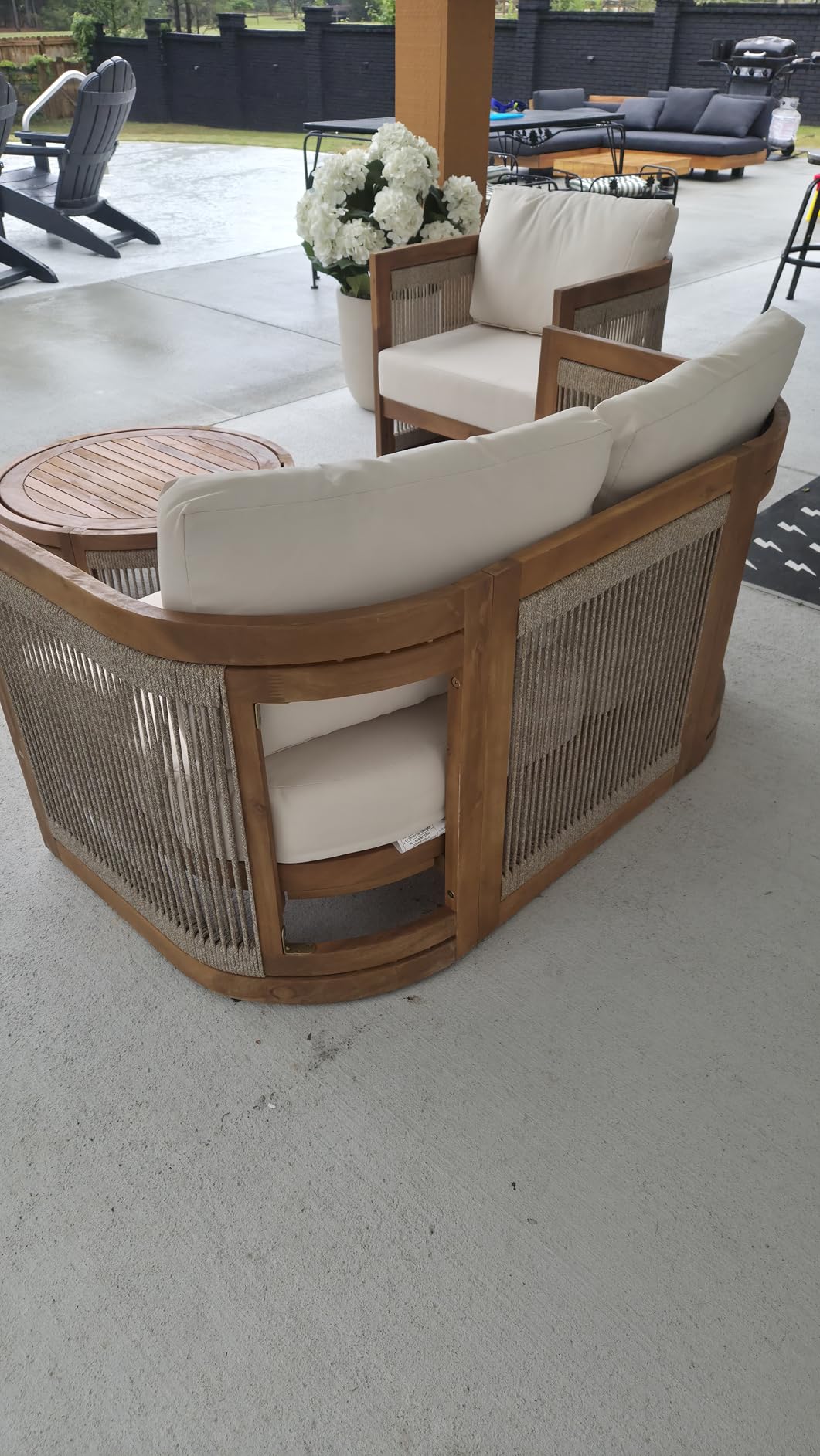 VilroCaz 4-Piece Patio Conversation Set, All Weather Sectional Sofa Set w/ 2 Chairs, Loveseat & Table Premium, Acacia Wood Outdoor Furniture Set with Woven Rope Accents and Cushions (Teak+Beige) customer photo 1