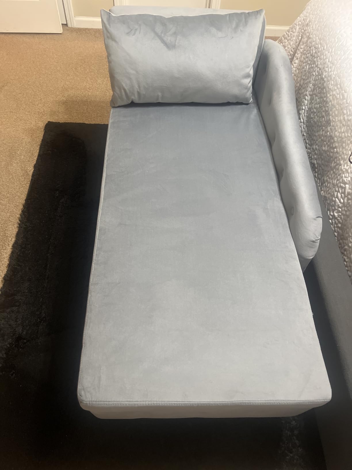 Upholstered Chaise Lounge with Left Armrest & Lumbar Pillow, Button Tufted Lounge Sofa with Storage, Lounge Chair Indoor, Modern Velvet Lounge Chair for Bedroom, Living Room and Office, Teal customer photo 2