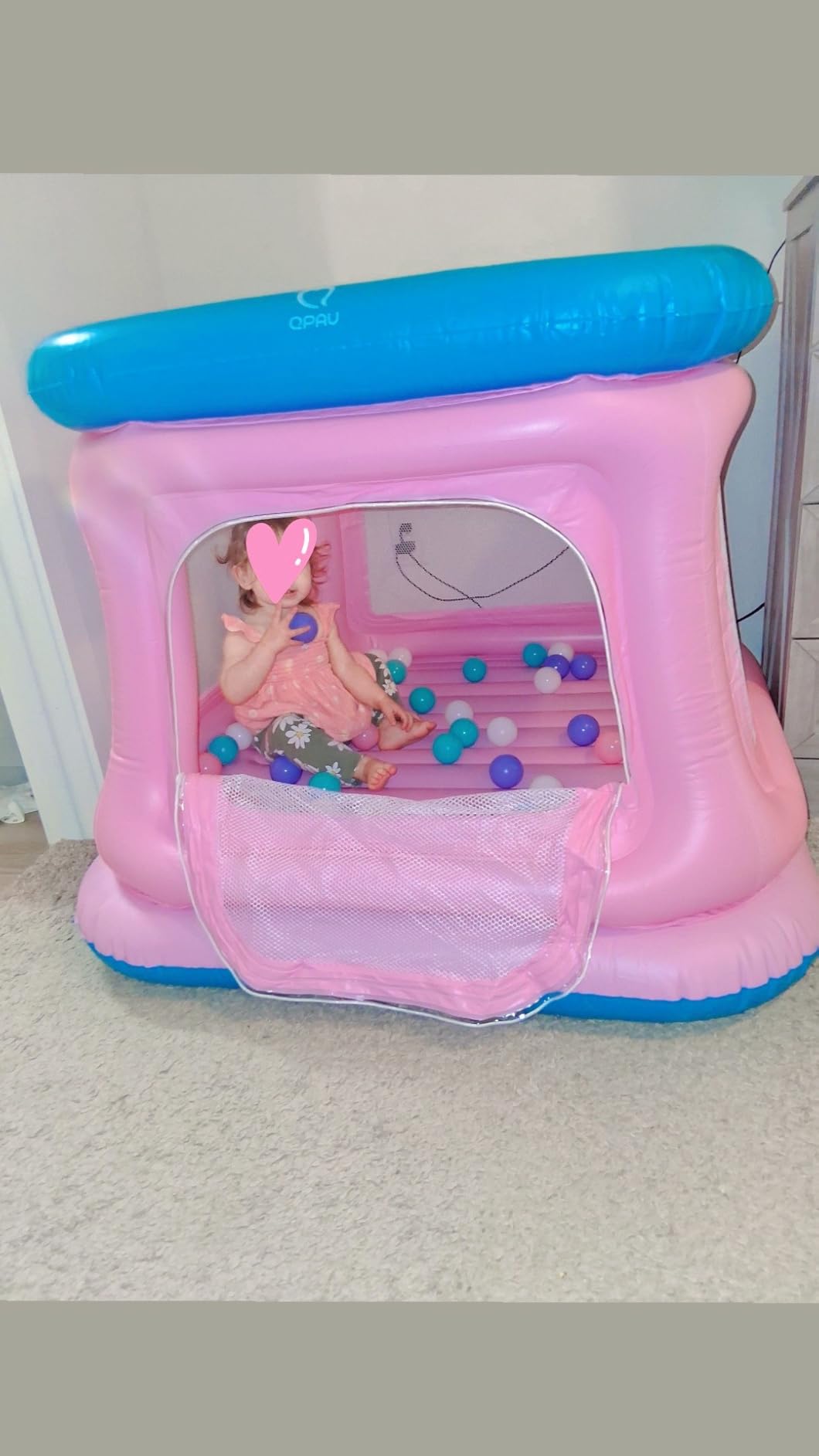 QPAU 3-in-1 Inflatable Bounce House for Toddlers 1-3, Ball Pit & Trampoline, Inflatable Bouncy House with Pump, Safety Net, Indoor & Outdoor Bubble Bouncer Baby Play Yard customer photo 1