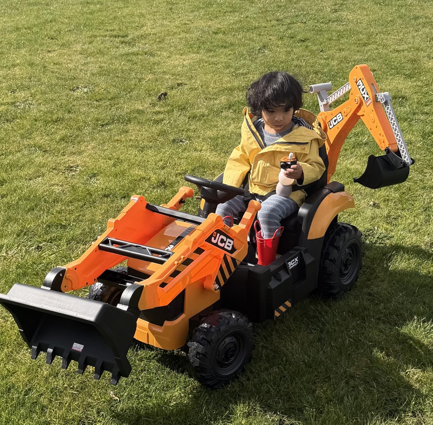 First Ride On JCB 3CX Licensed 24V Excavator Ride On Toys for Kids, Backhoe Digger Toy with Reversible Seat, Removable Front & Rear Arms, Remote Control, Electric Construction Car for Boys Girls (24V) customer photo 2