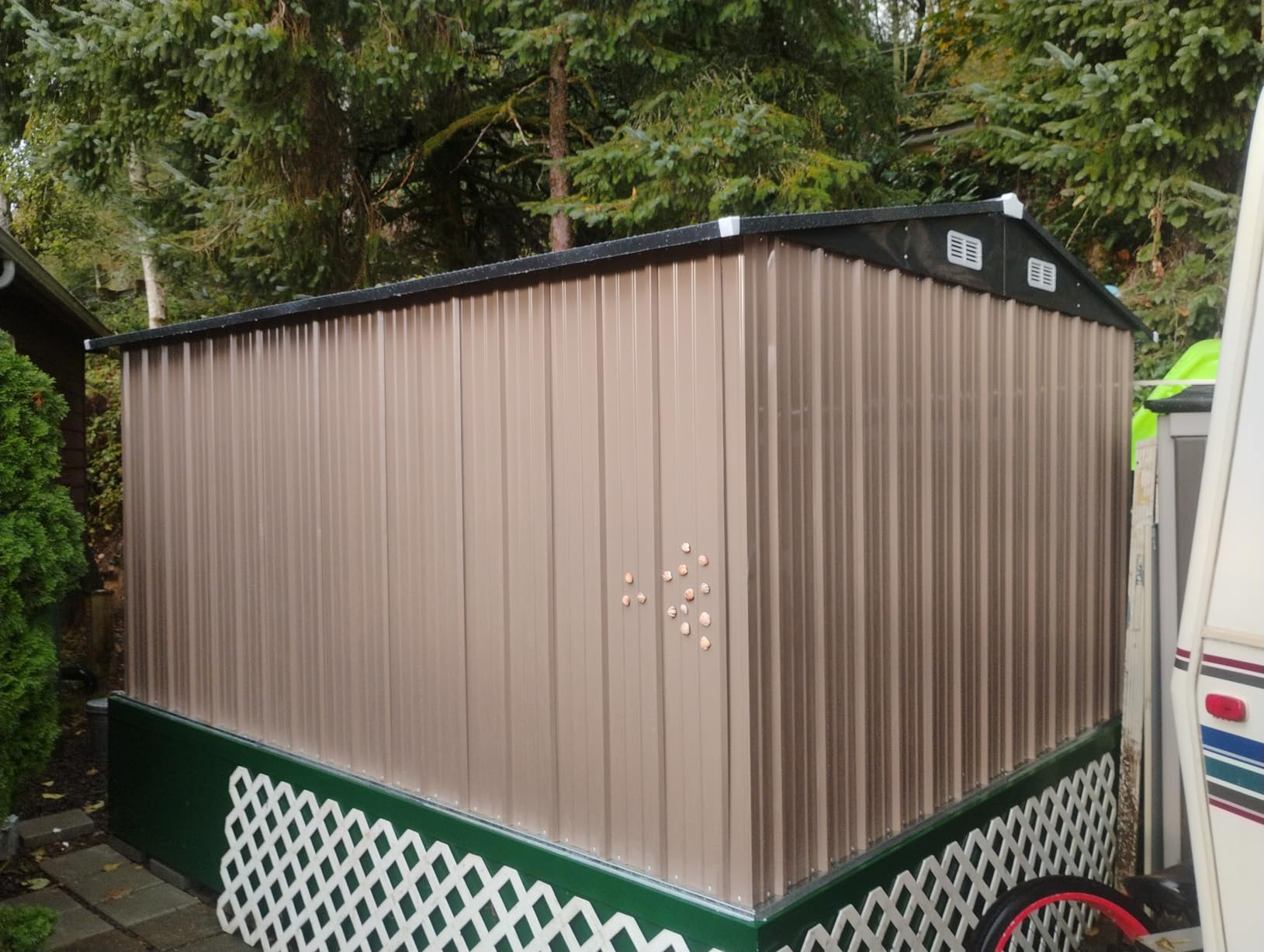 Aoxun 10 x 12FT Outdoor Storage Shed with Double Hinged Large Door Utility Garden Shed with Lockable Door & Sloped Roof Metal Sheds Outdoor Storage for Garden, Backyard, Patio and Backyard, Brown customer photo 1