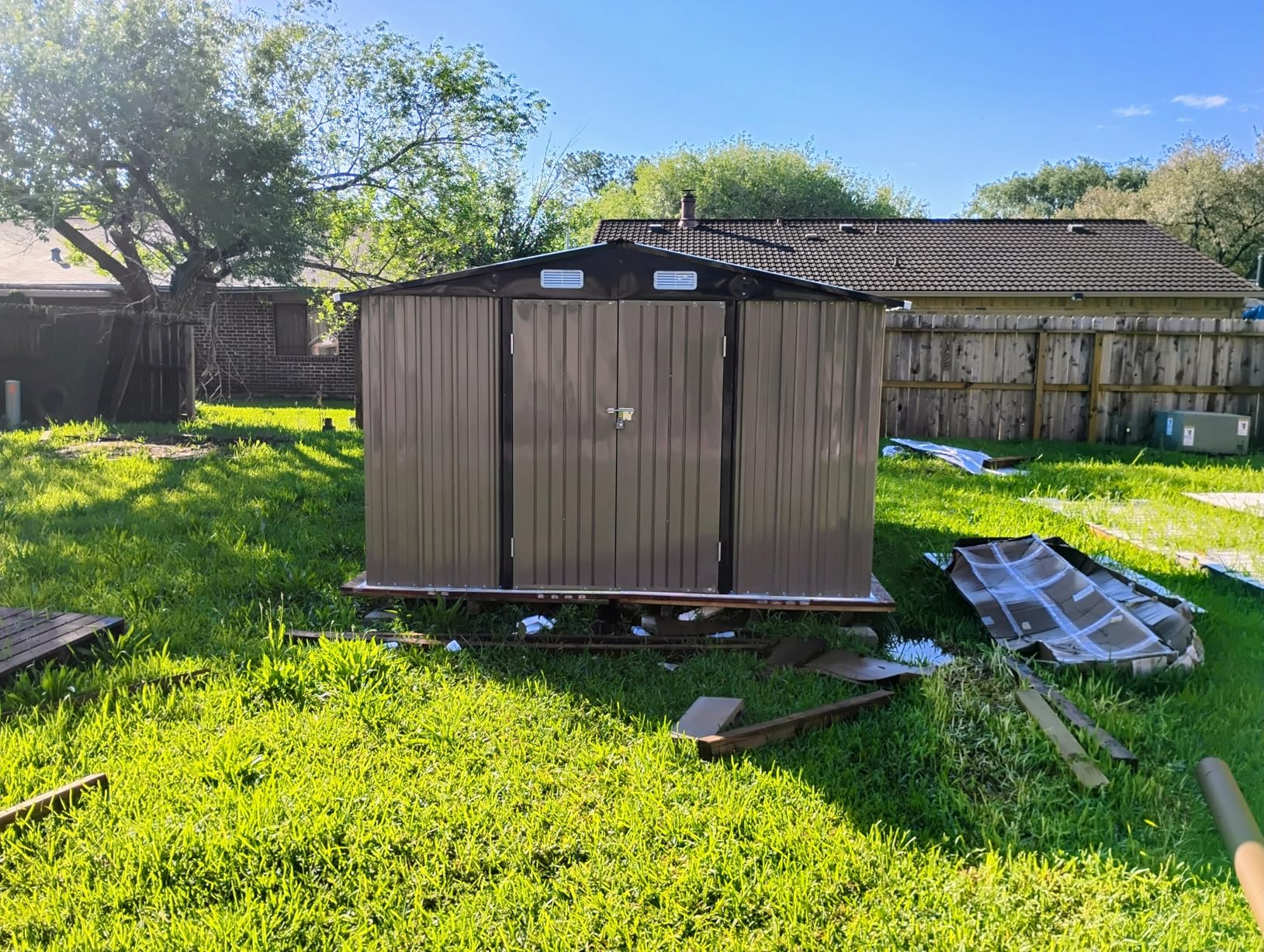 Aoxun 10 x 12FT Outdoor Storage Shed with Double Hinged Large Door Utility Garden Shed with Lockable Door & Sloped Roof Metal Sheds Outdoor Storage for Garden, Backyard, Patio and Backyard, Brown customer photo 2