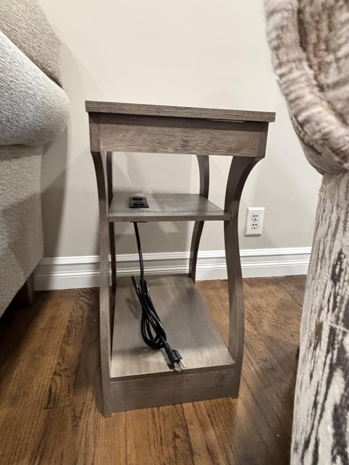 WLIVE End Tables Living Room Set of 2, Cherry Side Tables with Charging Station, Nightstand for Bedroom, 3 Tier End Table with Storage Shelf, Side Table Set of 2 for Living Room, Cherry customer photo 2