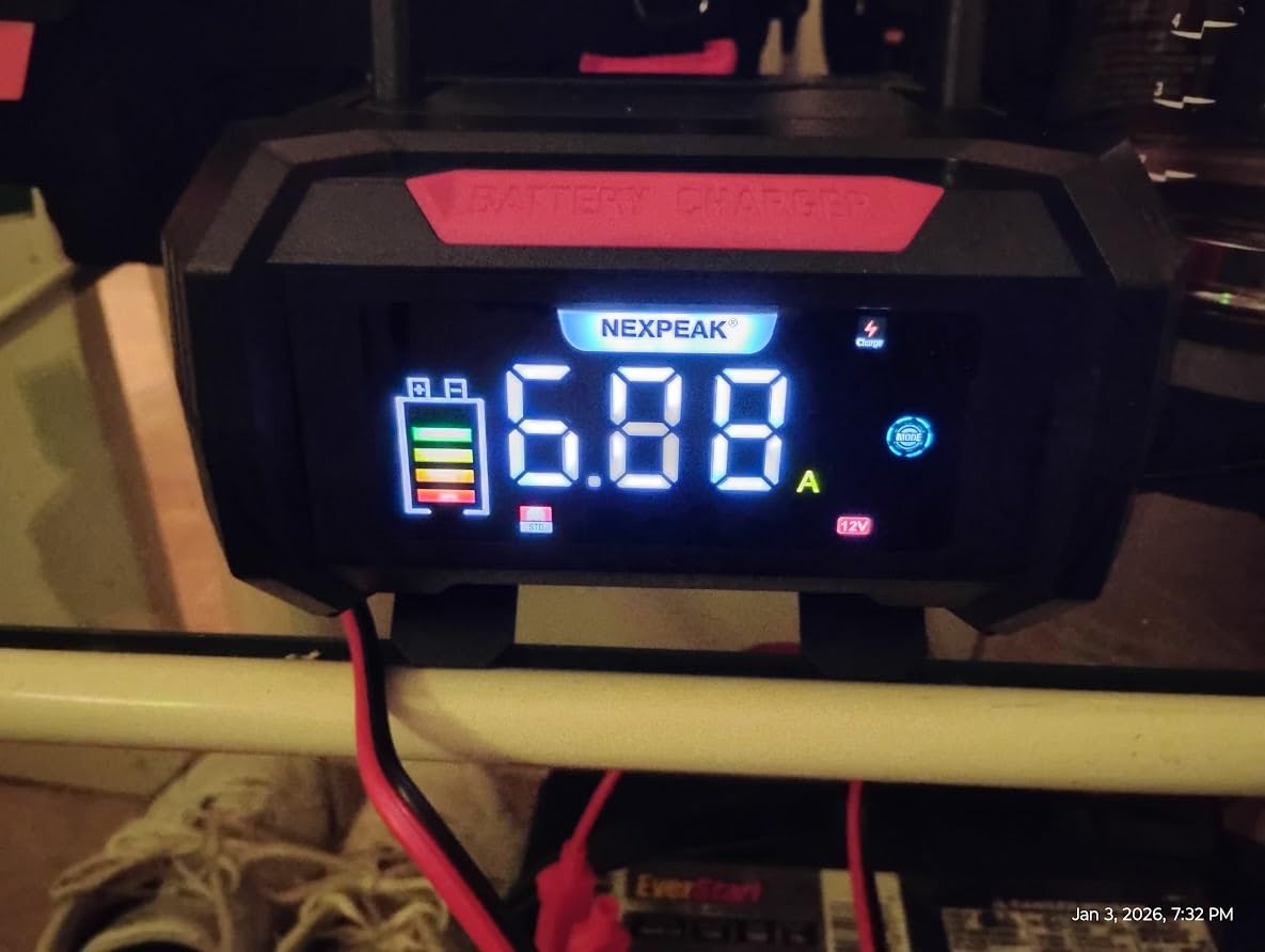 NEXPEAK 15A Battery Charger, Trickle Charger 12V/24V Car Battery Charger 9-Stage Smart LiFePO4 Charger Battery Maintainer w/Overcharge Protection Pulse Repair for Car Truck Motorcycle Lawn Mower customer photo 1