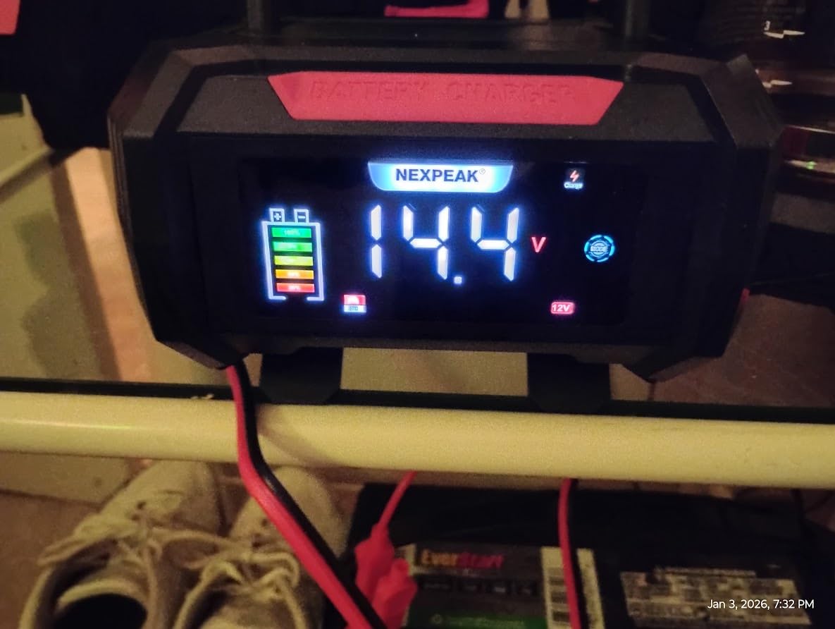 NEXPEAK 15A Battery Charger, Trickle Charger 12V/24V Car Battery Charger 9-Stage Smart LiFePO4 Charger Battery Maintainer w/Overcharge Protection Pulse Repair for Car Truck Motorcycle Lawn Mower customer photo 2