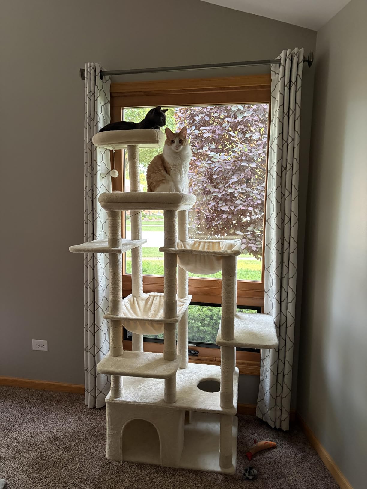 Heybly Heavy Duty Cat Tree, Tower for Indoor Cats Large Adult, Tall Cat Condo House with Extra-Large Baseboard, Multi-Level Plush Furniture with Scratching Posts, Hammock, Toy Balls, Smoky Gray HCT026G customer photo 1