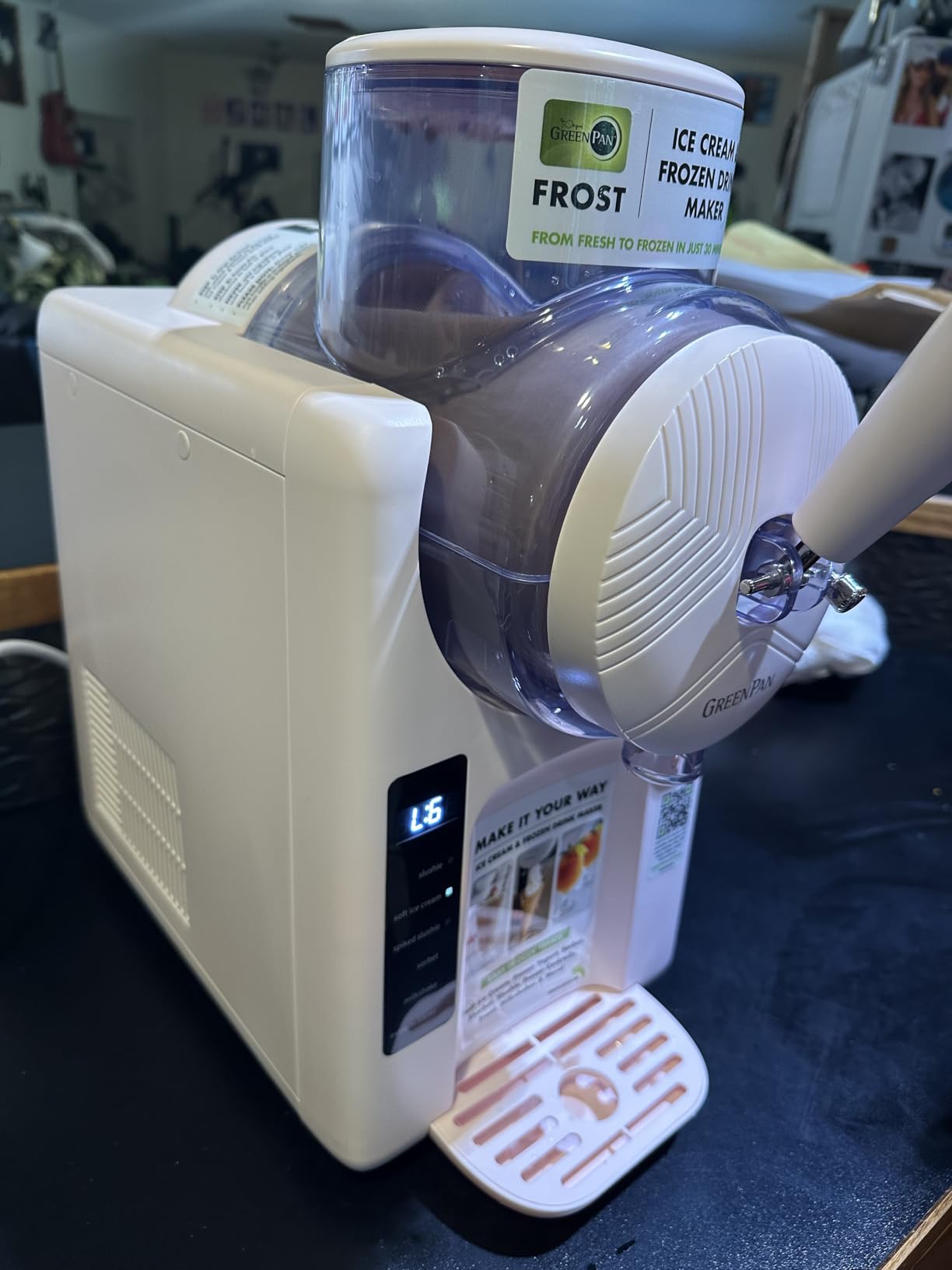 GreenPan Frost Ice Cream Maker & Slushie Machine, Soft Serve, Sorbet, Margaritas, Milkshakes, Frozen Yogurt, No Pre-Freezing, Ready in 15 Mins, 6 Modes, 7 Textures, Self-Cleaning, Family Size, Blue customer photo 1
