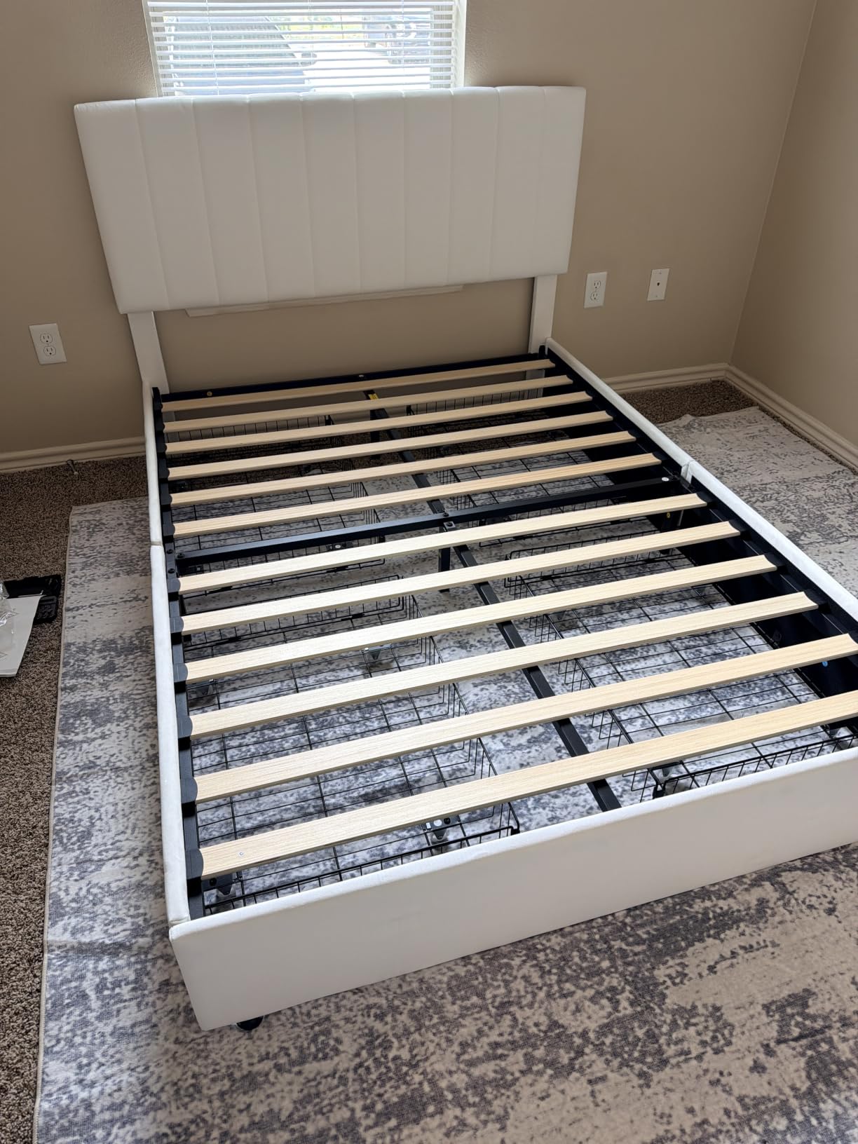 Allewie Queen Size Storage Bed Frame, Vertical Channel Tufted Adjustable Headboard, Velvet Upholstered Platform Bed with 4 Oversized Underbed Drawers, Wooden Slats Support, No Box Spring Needed, White customer photo 1