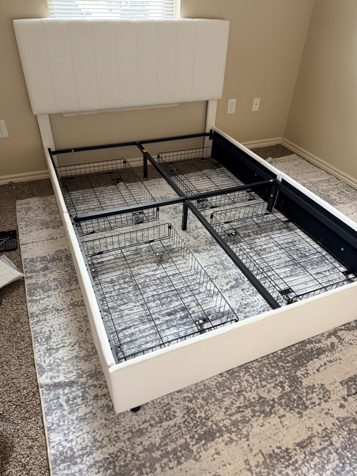 Allewie Queen Size Storage Bed Frame, Vertical Channel Tufted Adjustable Headboard, Velvet Upholstered Platform Bed with 4 Oversized Underbed Drawers, Wooden Slats Support, No Box Spring Needed, White customer photo 2