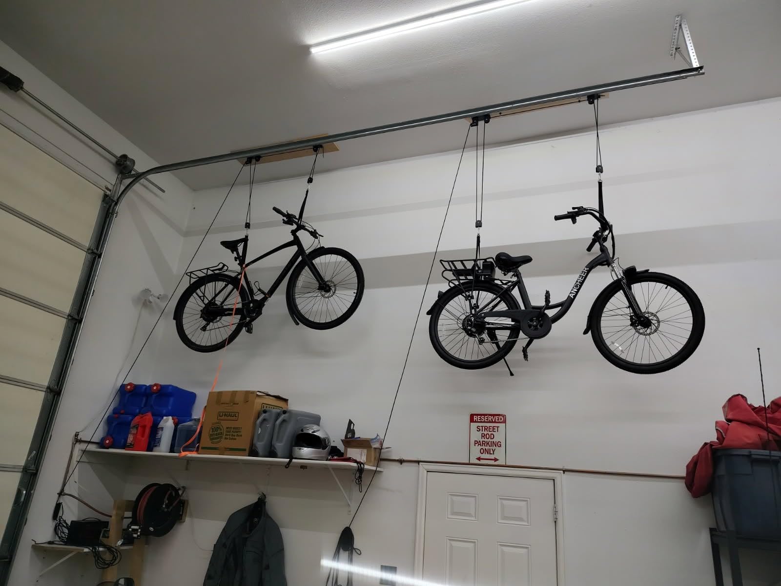TRUSOON 2 Pack Bike Hoist, Heavy Duty Ebike Lift Pulley System for Garage Ceiling Overhead Storage for Bicycle, Ladders, Snowboard, Holds Up to 85 lbs Capacity, Fit 10-16 Foot High Ceilings customer photo 1