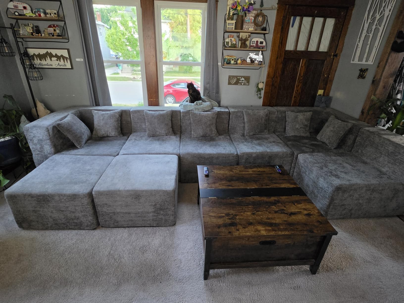 MONVANE Modular Sectional Cloud Couch for Living Room - 130'' 6 Seater Convertible Chenille Couches Set with Ottoman, No Assembly Compression Sofas, Comfy Floor Sofa with Memory Foam, Grey customer photo 1