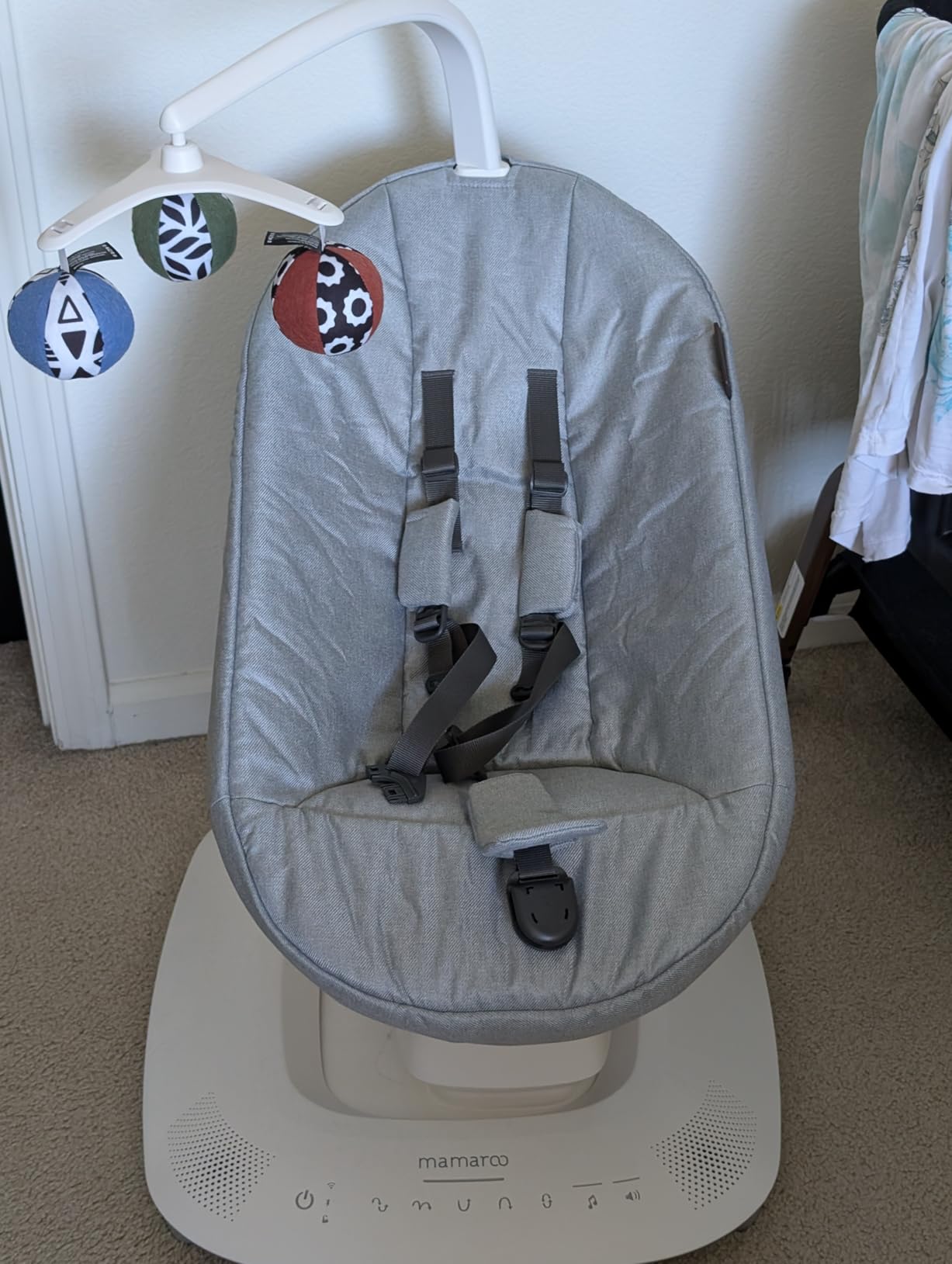 UPPAbaby Mamaroo Smart Swing - Customizable Soothing Modes with MotionSync Technology - Infant Recline + Bluetooth Enabled - Included Newborn Insert - Wells (Dark Taupe Melange) customer photo 2