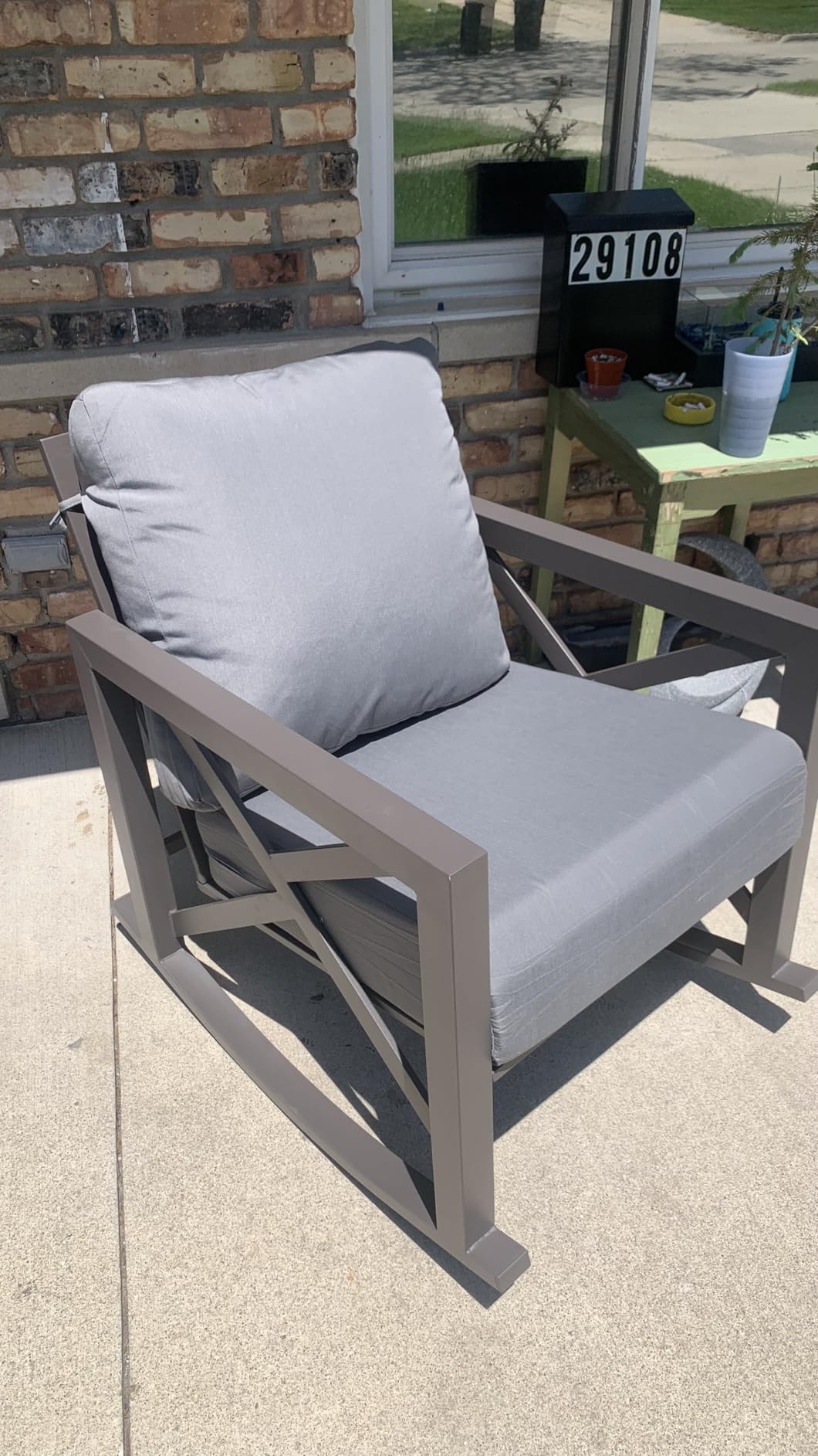 Outdoor Rocking Bistro Set, Patio Rocking Chairs Set of 2 with Coffee Table, 3 Pieces Metal Conversation Sets with 6.5