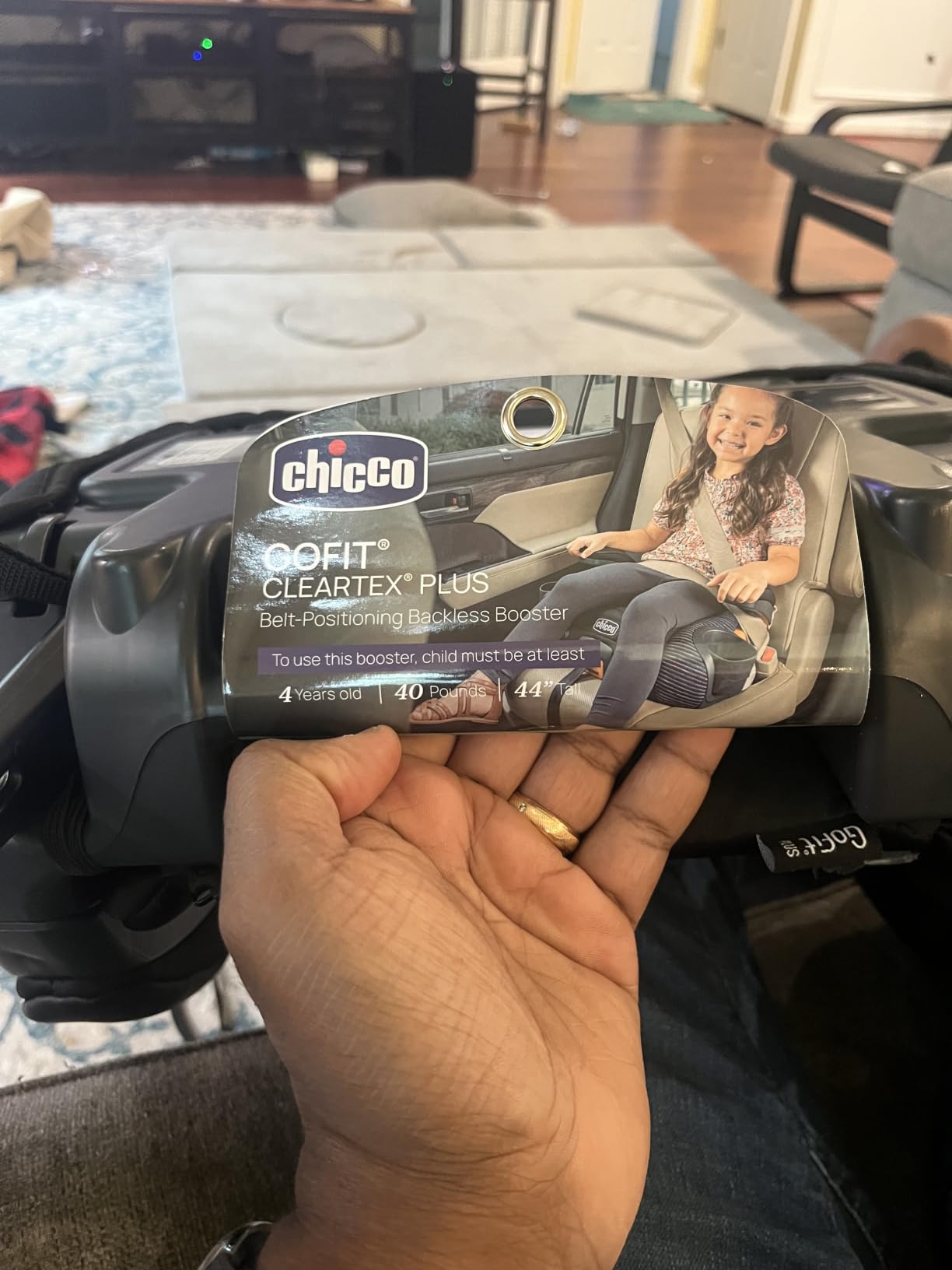 Chicco GoFit ClearTex Plus Backless Booster Car Seat, Latch Attachment, Obsidian/Black customer photo 1