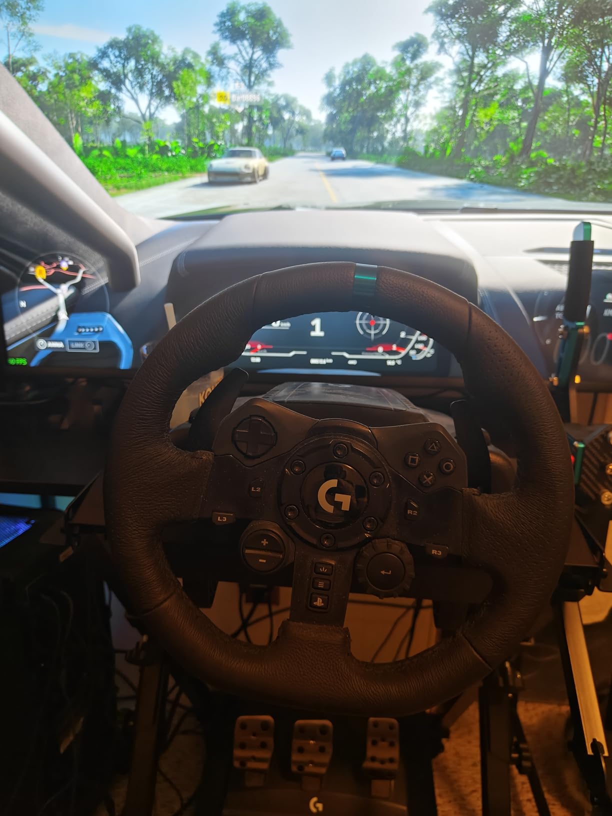 GTPLAYER Sim Racing Wheel Stand Simulator Cockpit Wheel Stand fit for Logitech G25 G27 G29 G920 G923 Thrustmaster T330TS Gaming Stand Wheel Pedals NOT Included, Deep Black With Cup Holder customer photo 2