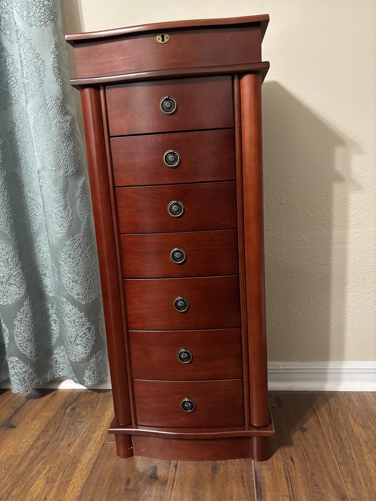 Noelle Standing Jewelry Armoire, Locking Organizer with Mirror, 7 Drawers, Side Doors, Necklace Hooks, Ring Rolls, Jewelry Box for Earrings, Bracelets, and More customer photo 2