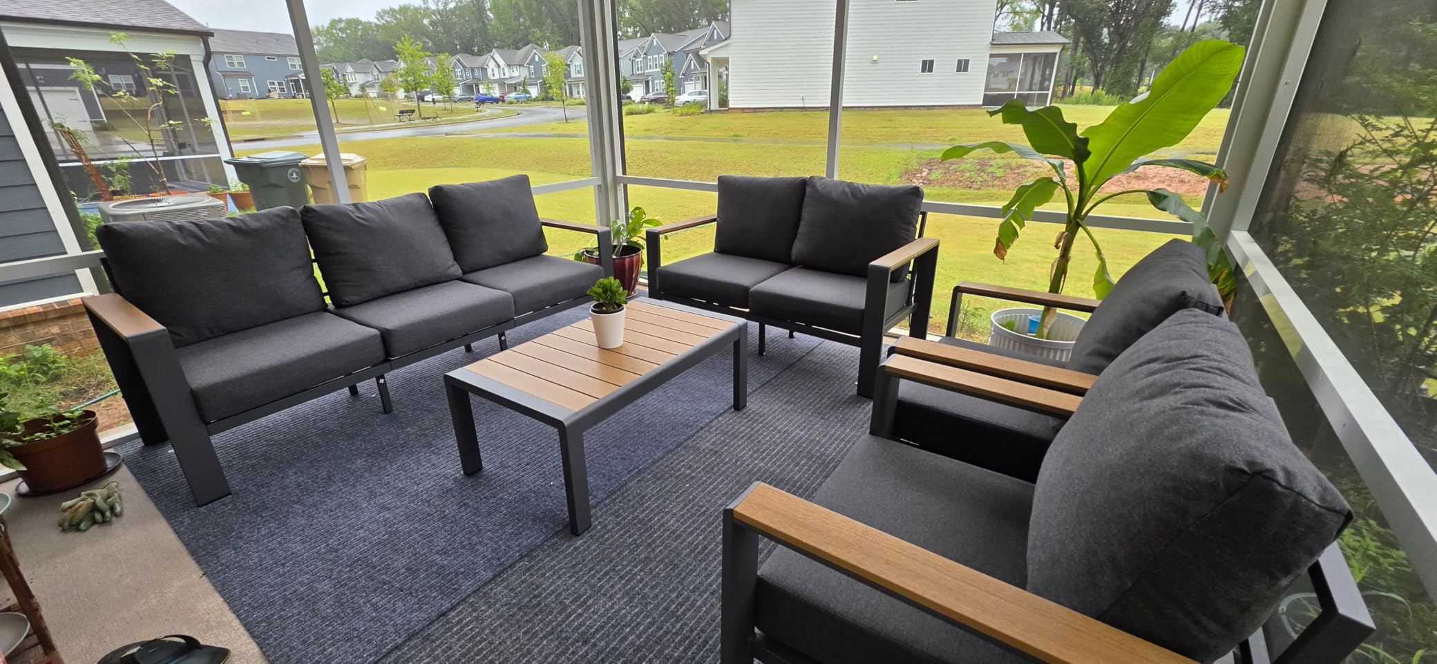Aluminum Outdoor Patio Furniture Set with Coffee Table, 5 Piece Patio Conversation Sets with Washable Thick Cushions, Outdoor Sectional Furniture Set for Porch, Balcony, Deck, Yard, Graphite customer photo 2
