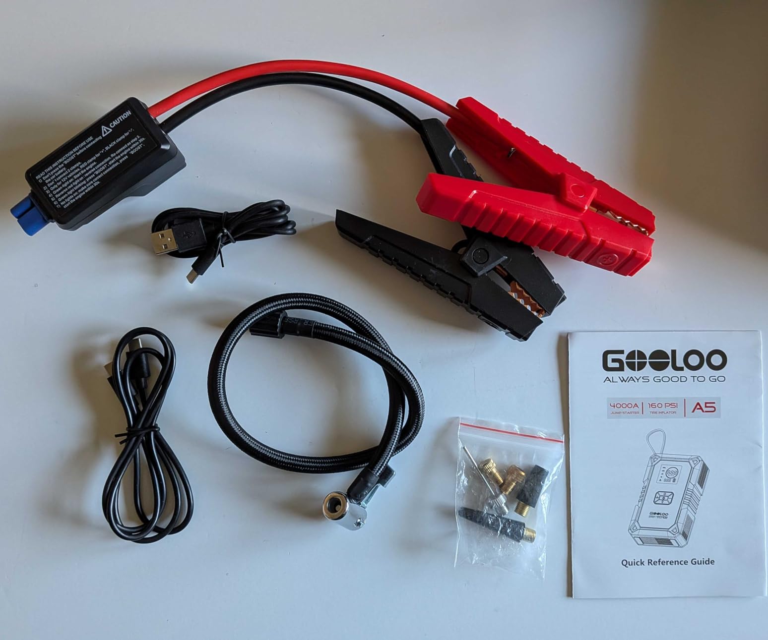 GOOLOO A5 Jump Starter with Air Compressor, 4000A Car Battery Jump Starter (All Gas/10.0L Diesel) with 160PSI Tire Inflator Auto-Off, 45W PD Fast Charging, 12V Jump Box Car Jumper Starter Portable customer photo 2