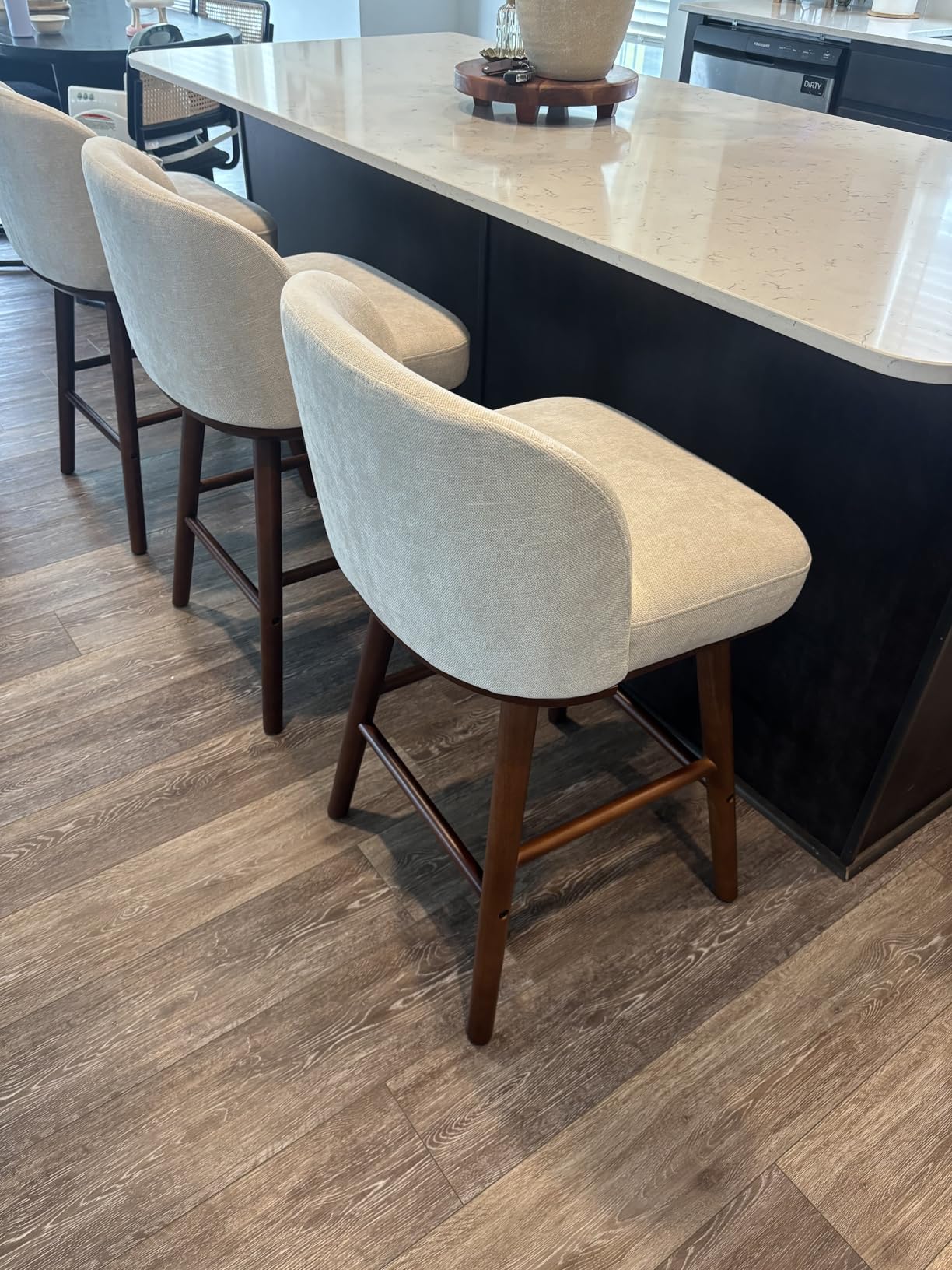 LUE BONA Counter Height Bar Stools Set of 3, Upholstered Barstools with Wooden Legs and Backs, 19.7