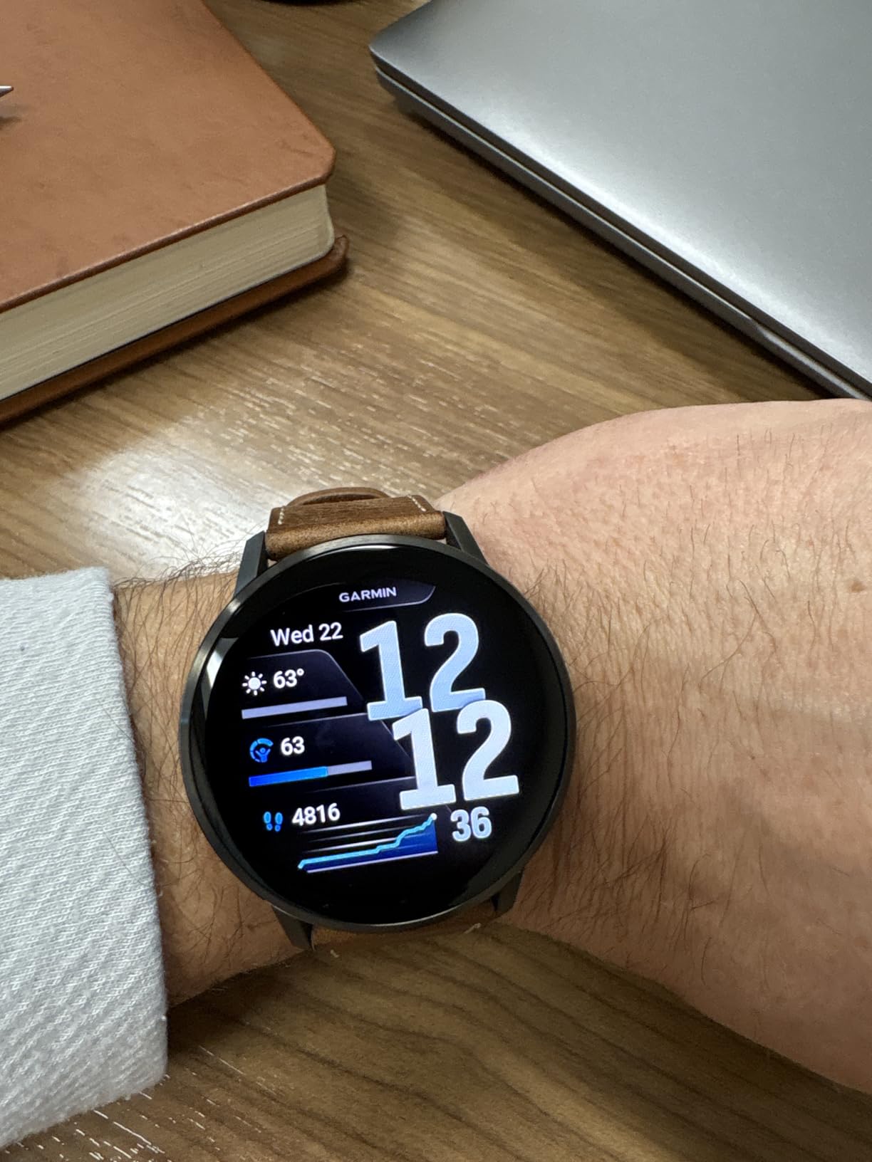 Garmin Venu 4, 45mm, Advanced Health and Fitness GPS Smartwatch, Bright Colorful Display, Built-in Flashlight, 12 Days of Battery Life, Slate with Black Silicone and Brown Leather Band - 2 Bands customer photo 1