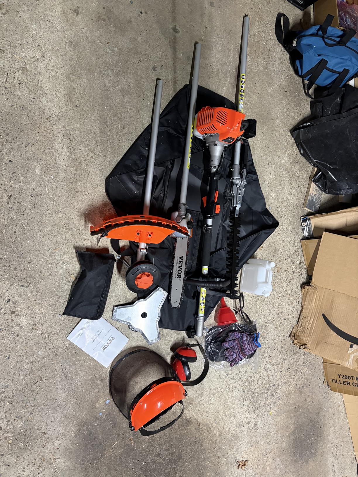VEVOR Gas Hedge Trimmer, 2 Cycle Gas Power Handheld Hedge Trimmer, 5-in-1 63cc Cordless Weed Eater with Protective Gear Set, Includes Hedge and String Trimmer, Brush Cutter(3T & 40T Blades), Pole Saw customer photo 1